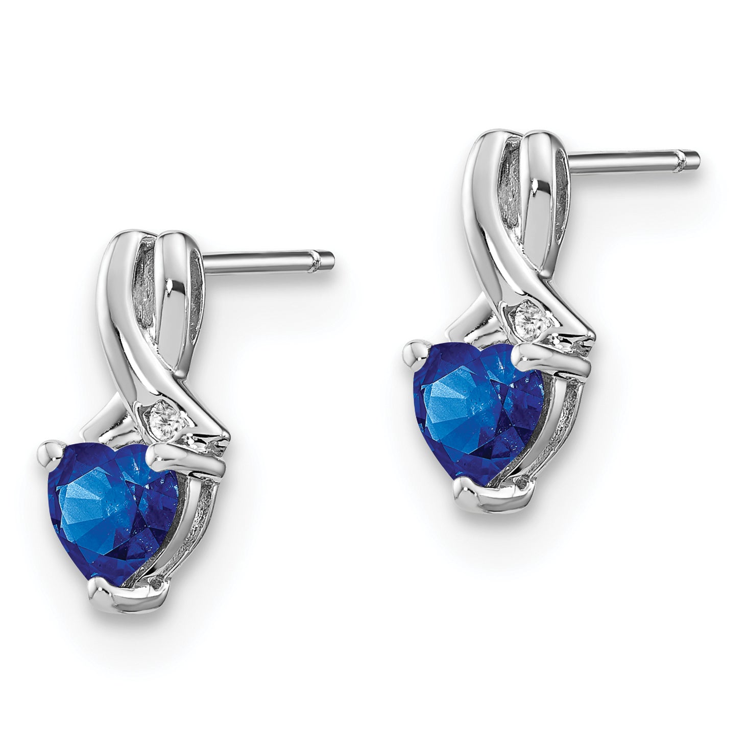 Sterling Silver Rhodium-plated Created Sapphire and Diamond Earrings Secondary image
