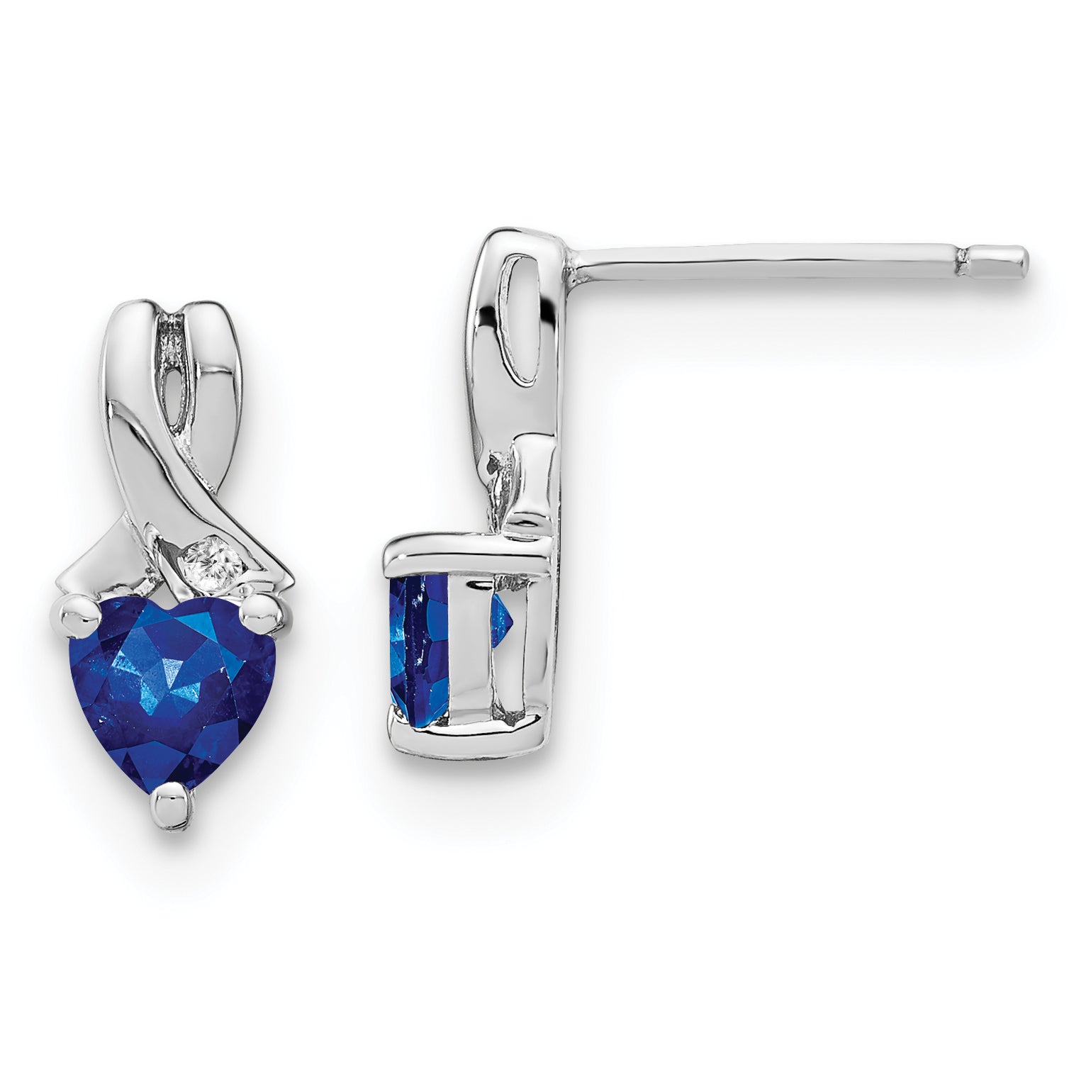 Sterling Silver Rhodium-plated Created Sapphire and Diamond Earrings Main image