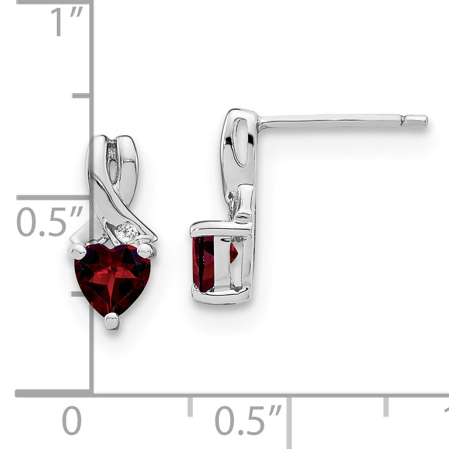 Sterling Silver Rhodium-plated Garnet and Diamond Earrings Secondary image