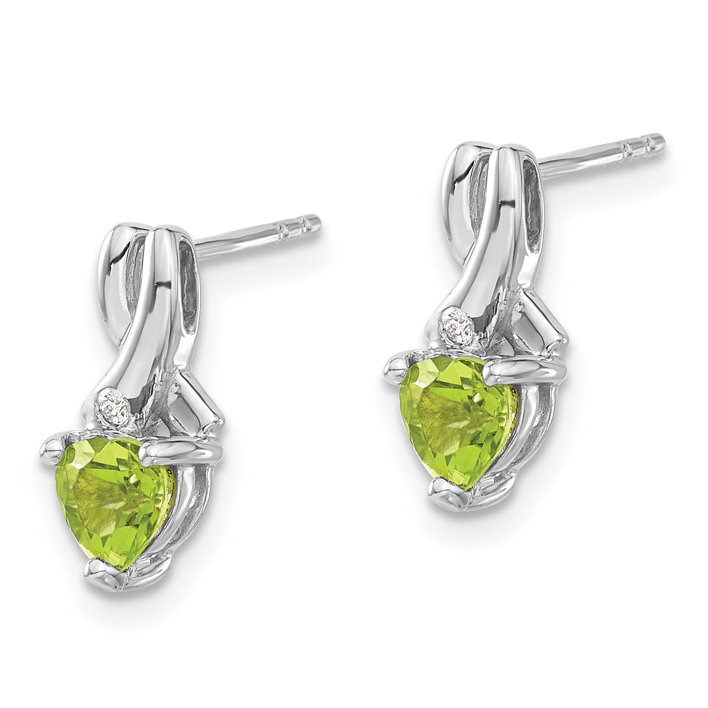 Sterling Silver Rhodium-plated Peridot and Diamond Earrings Secondary image