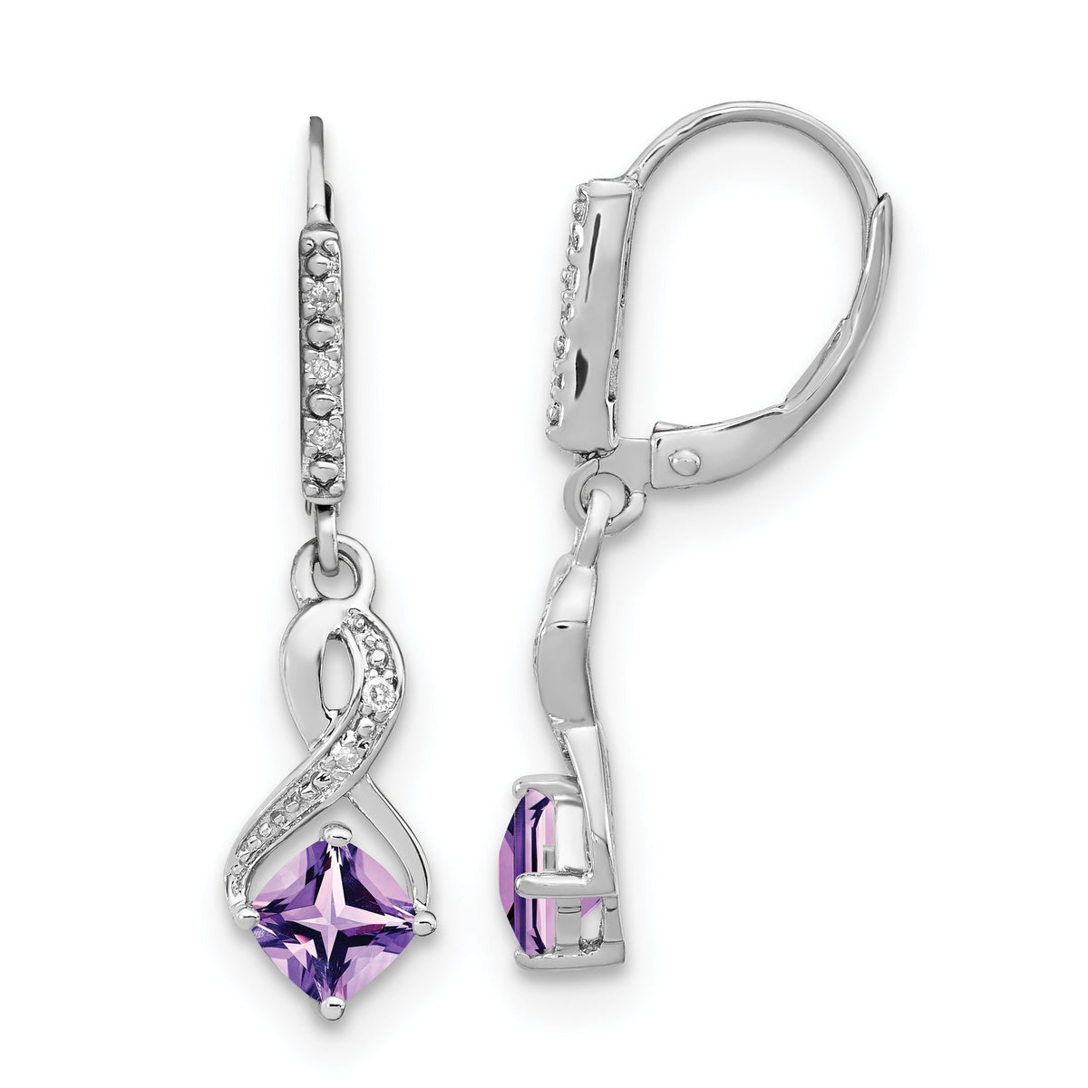 Amethyst & Diamond Dangle Earrings in Sterling Silver, 5mm (0.06 ct. tw.) - Sophia Jewelers Main image