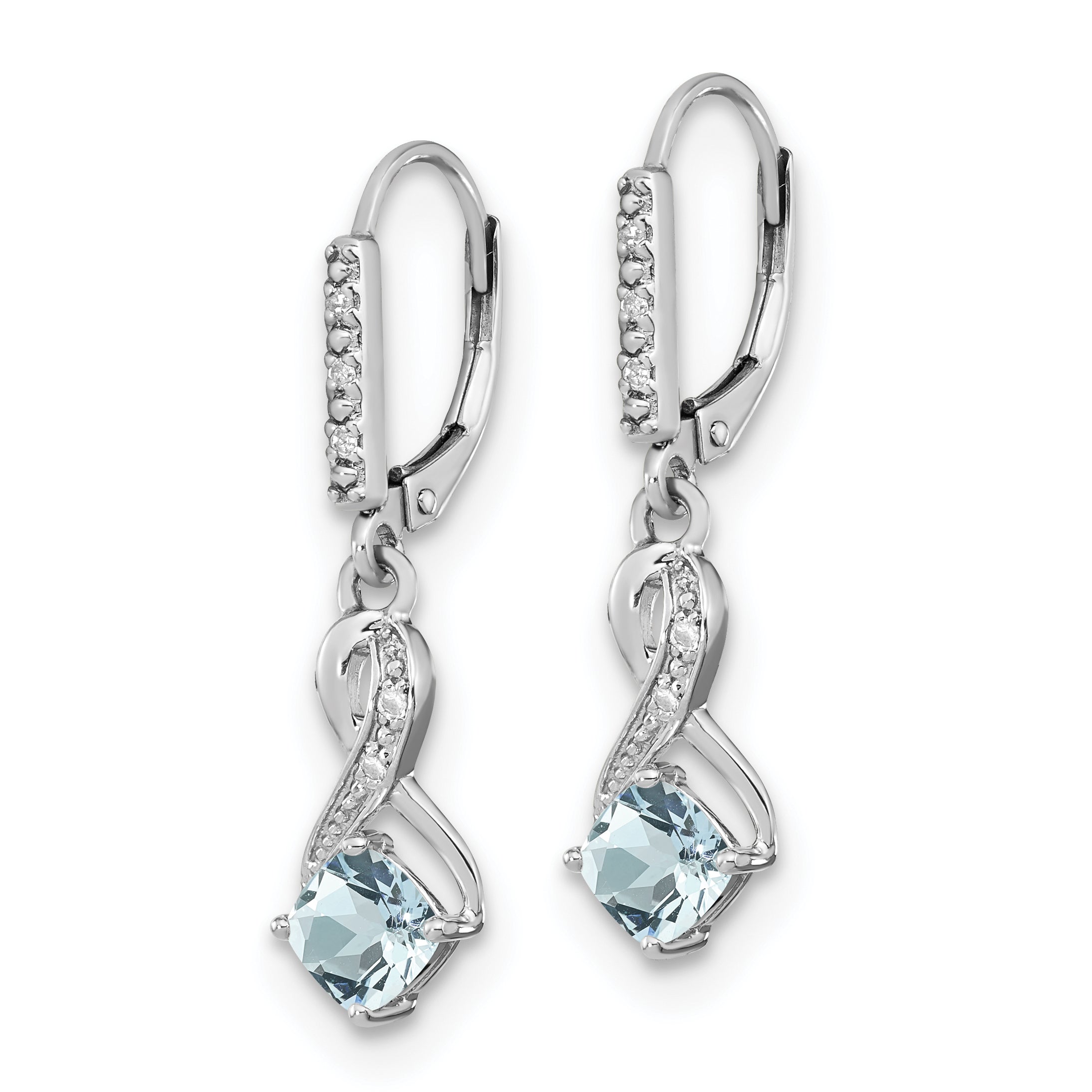 Sterling Silver Rhodium-plated Aquamarine and Diamond Earrings Secondary image