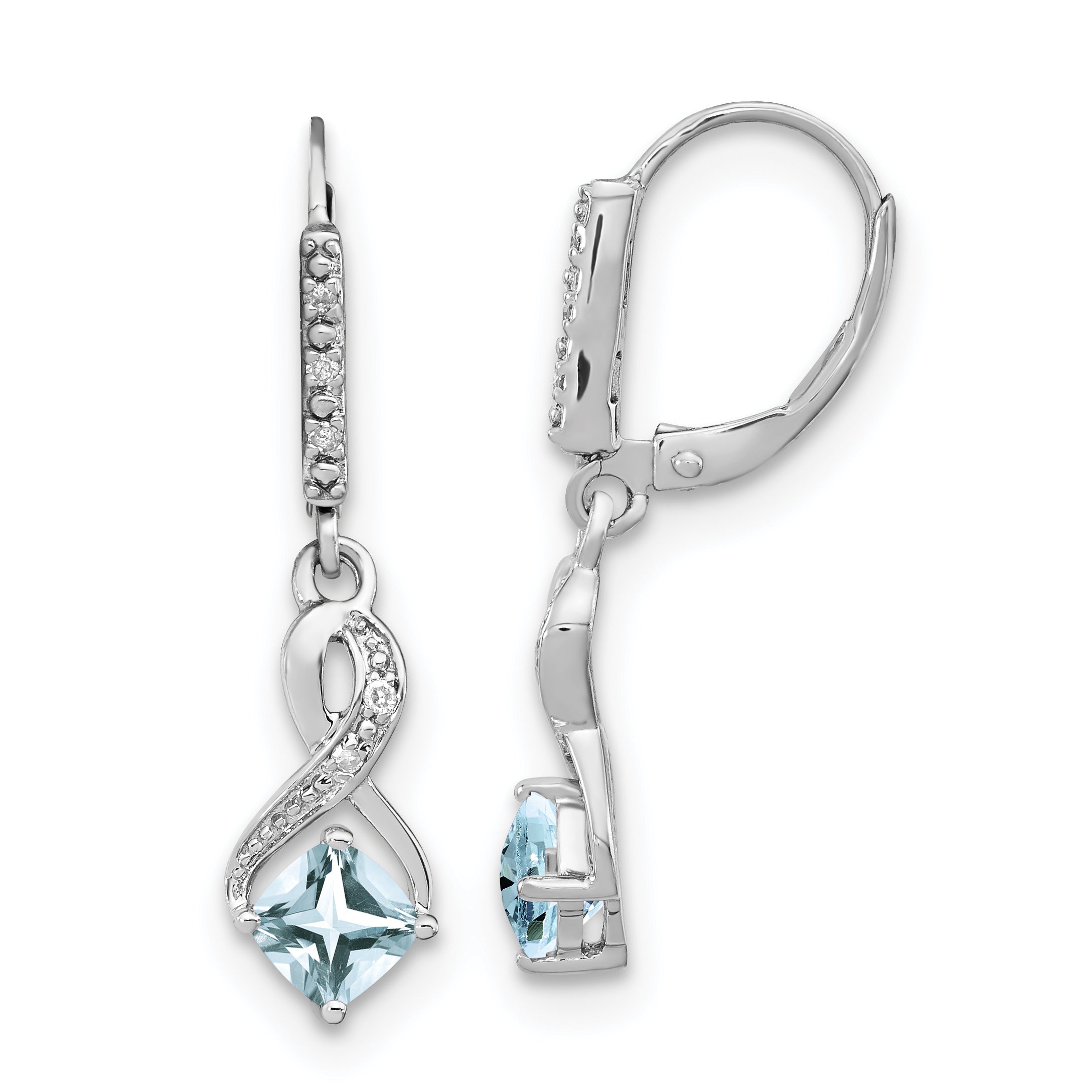 Sterling Silver Rhodium-plated Aquamarine and Diamond Earrings Main image