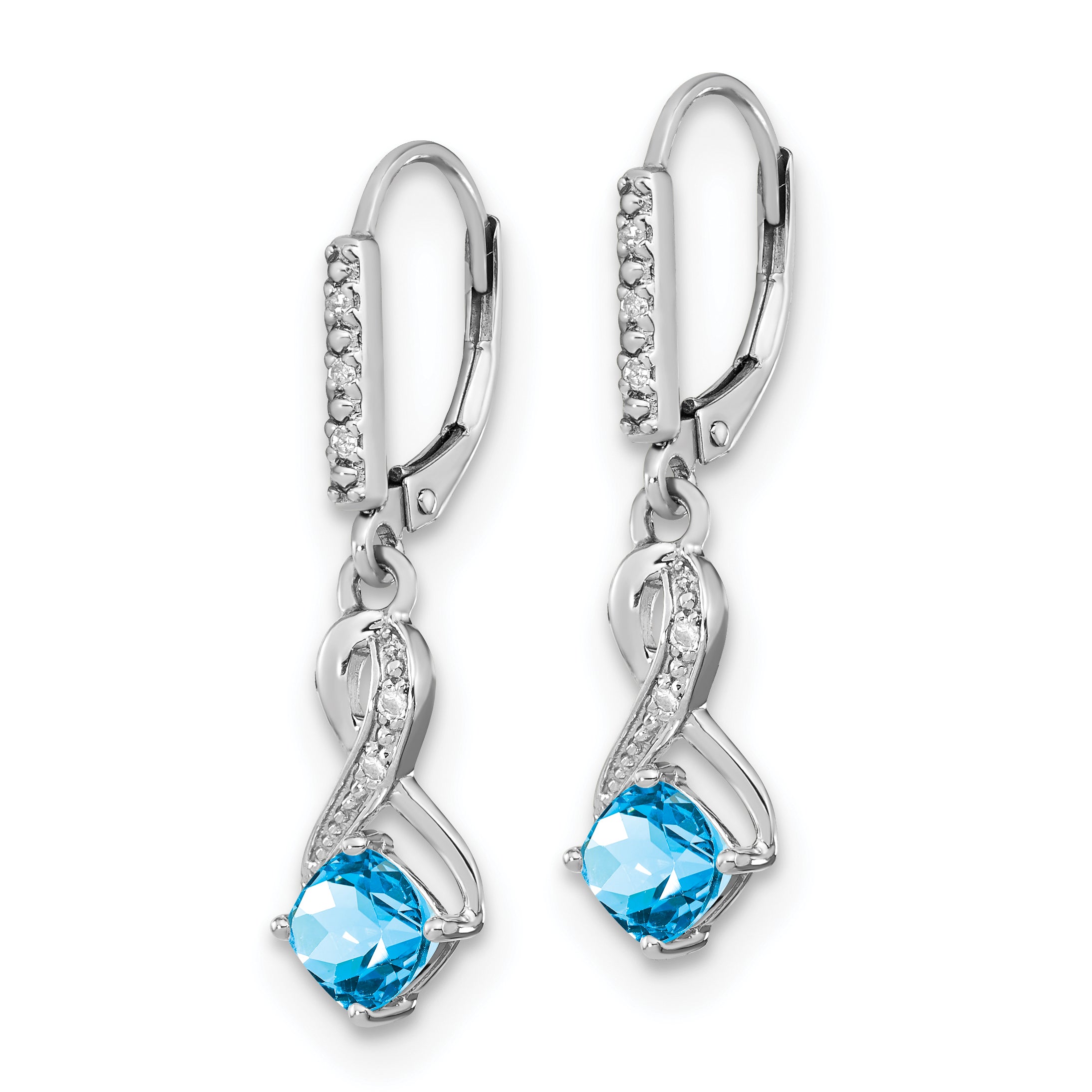 Sterling Silver Rhodium-plated Blue Topaz and Diamond Earrings Secondary image