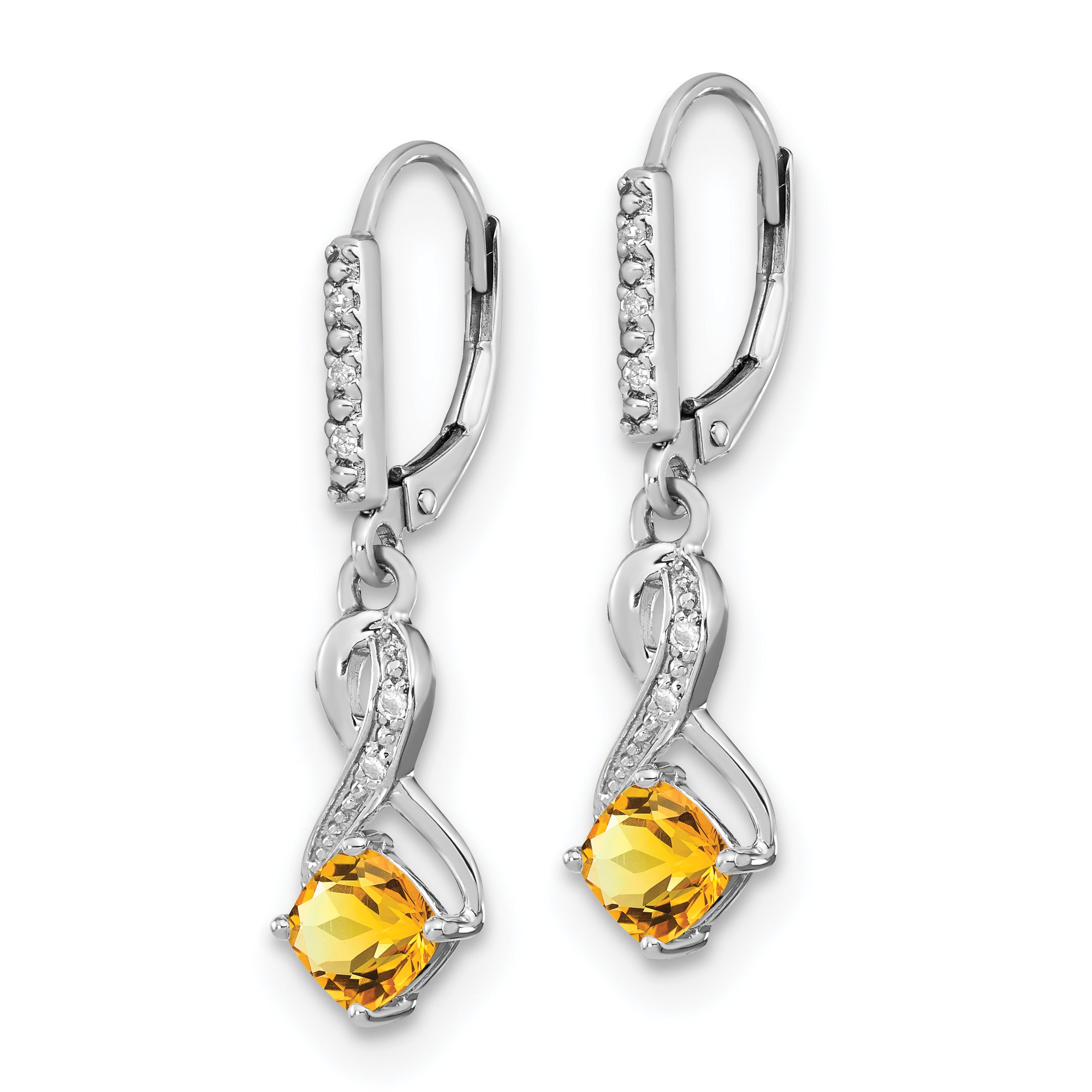 Sterling Silver Rhodium-plated Citrine and Diamond Earrings Secondary image