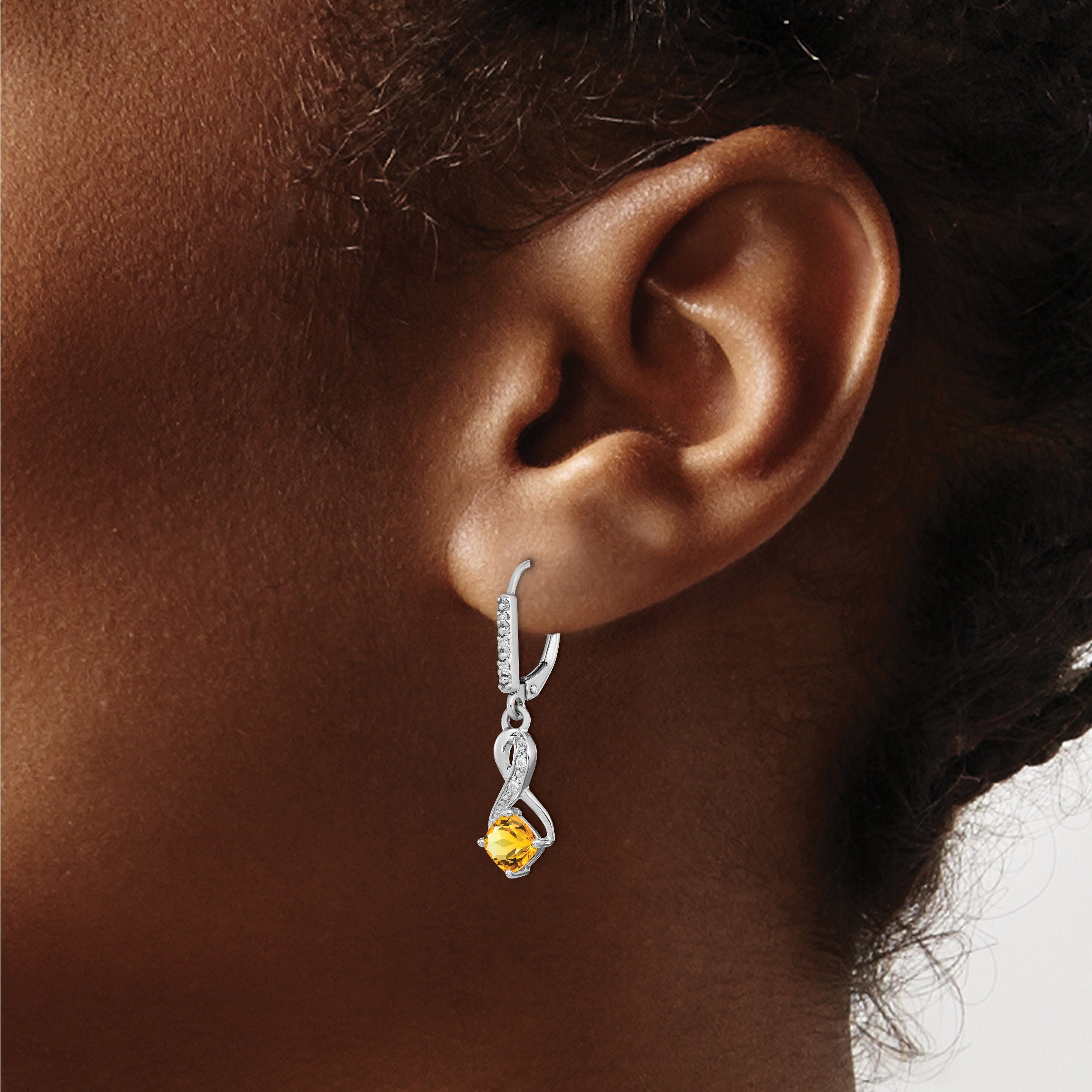 Sterling Silver Rhodium-plated Citrine and Diamond Earrings