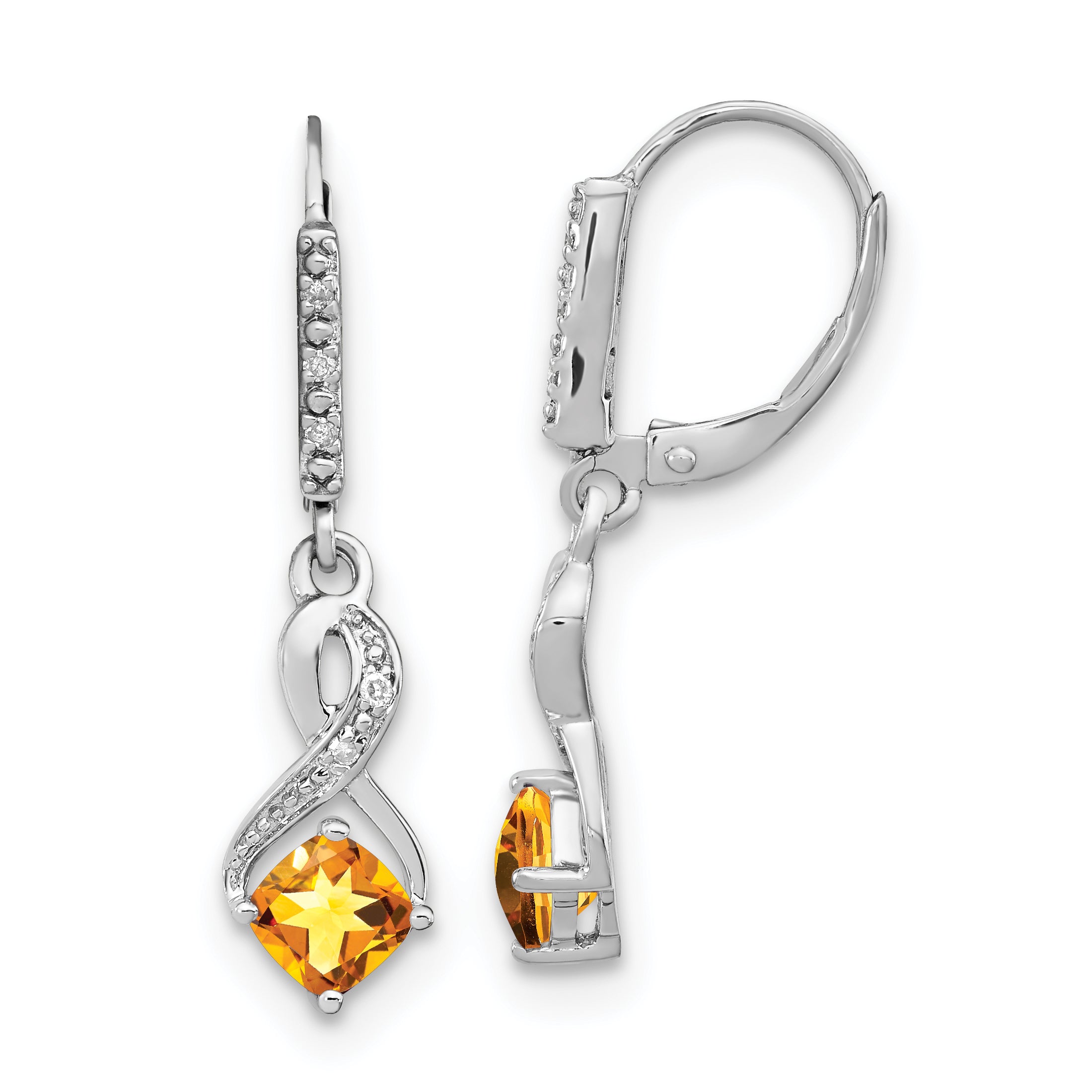 Sterling Silver Rhodium-plated Citrine and Diamond Earrings Main image