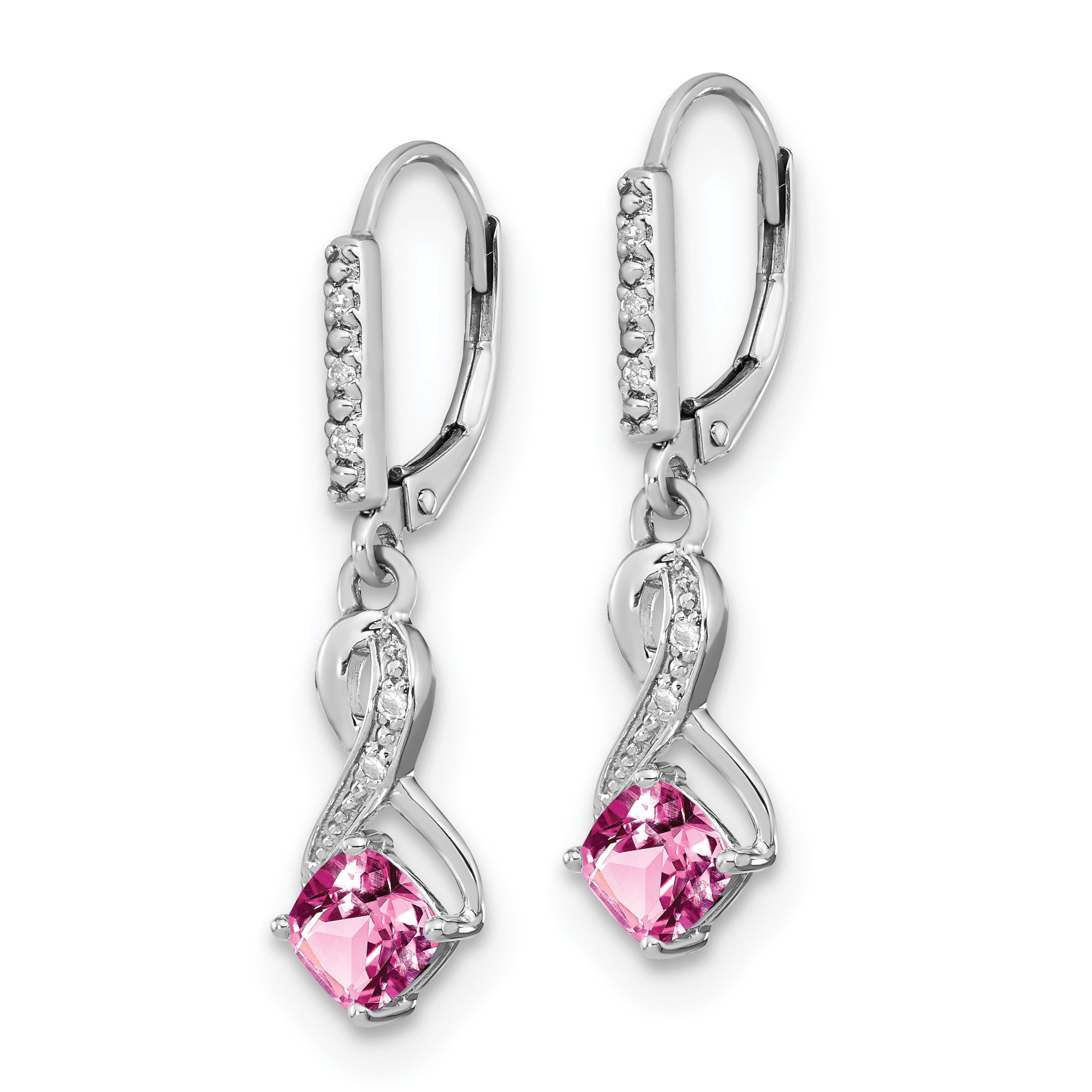Sterling Silver Rhodium-plated Creat. Pink Sapphire and Diamond Earrings Secondary image