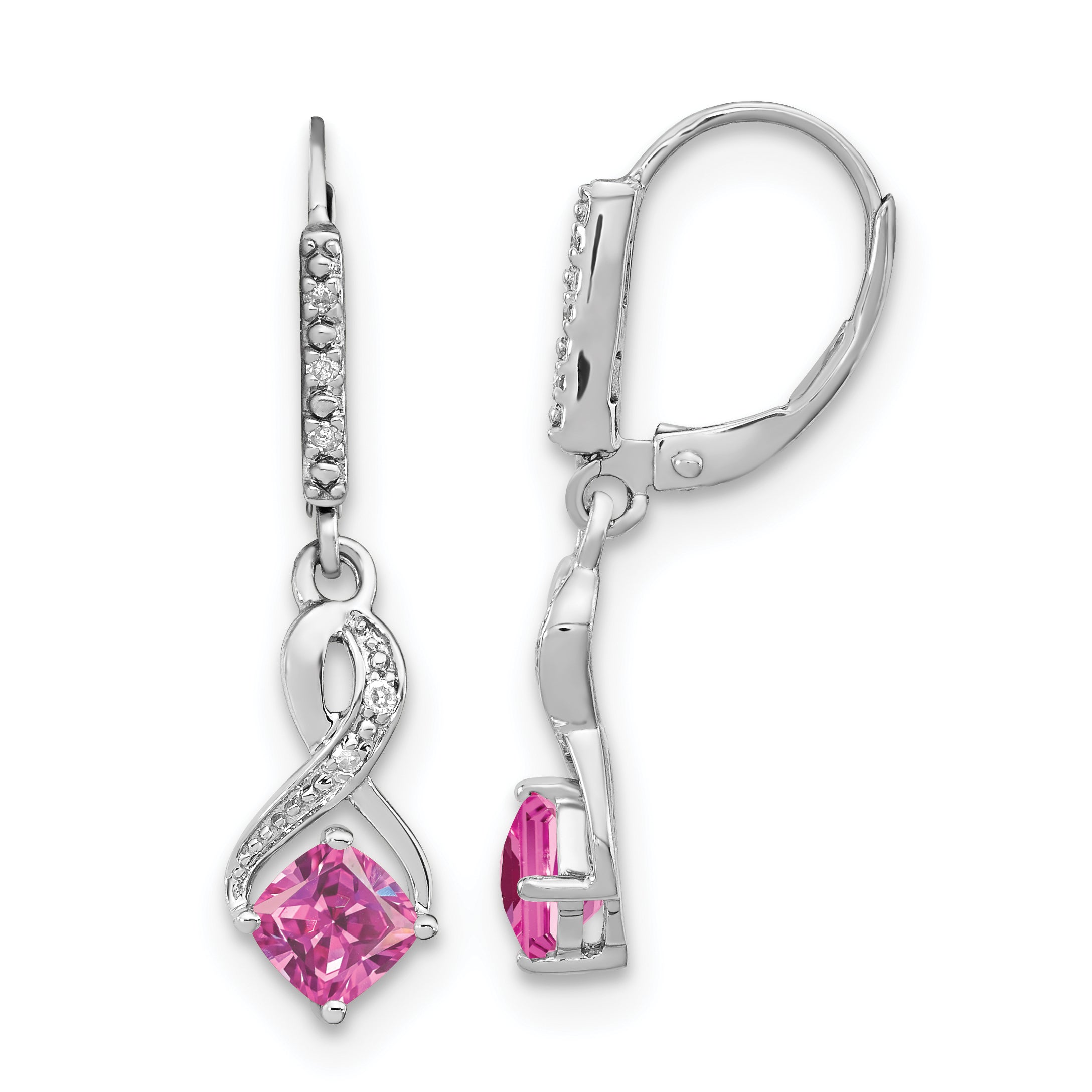 Sterling Silver Rhodium-plated Creat. Pink Sapphire and Diamond Earrings Main image