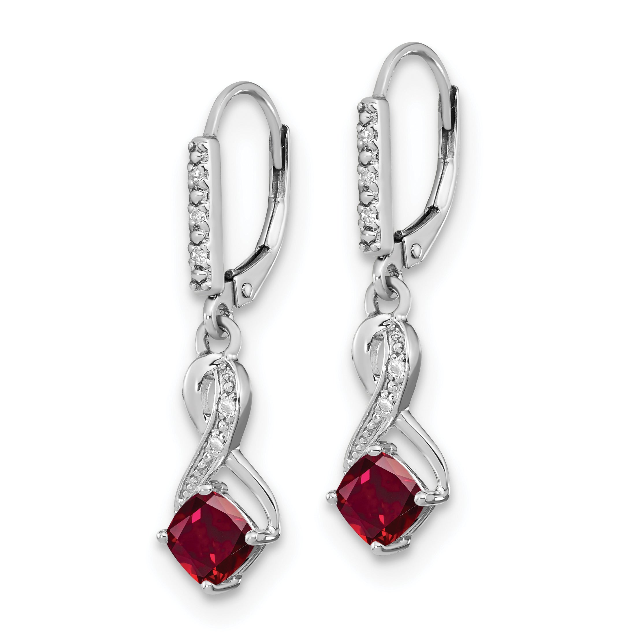 Sterling Silver Rhodium-plated Created Ruby and Diamond Earrings Secondary image