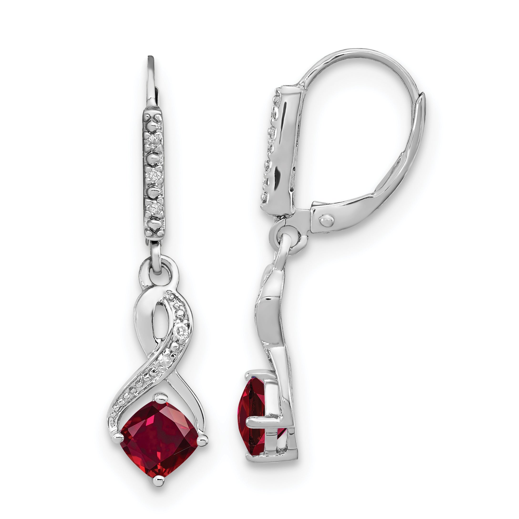 Sterling Silver Rhodium-plated Created Ruby and Diamond Earrings Main image