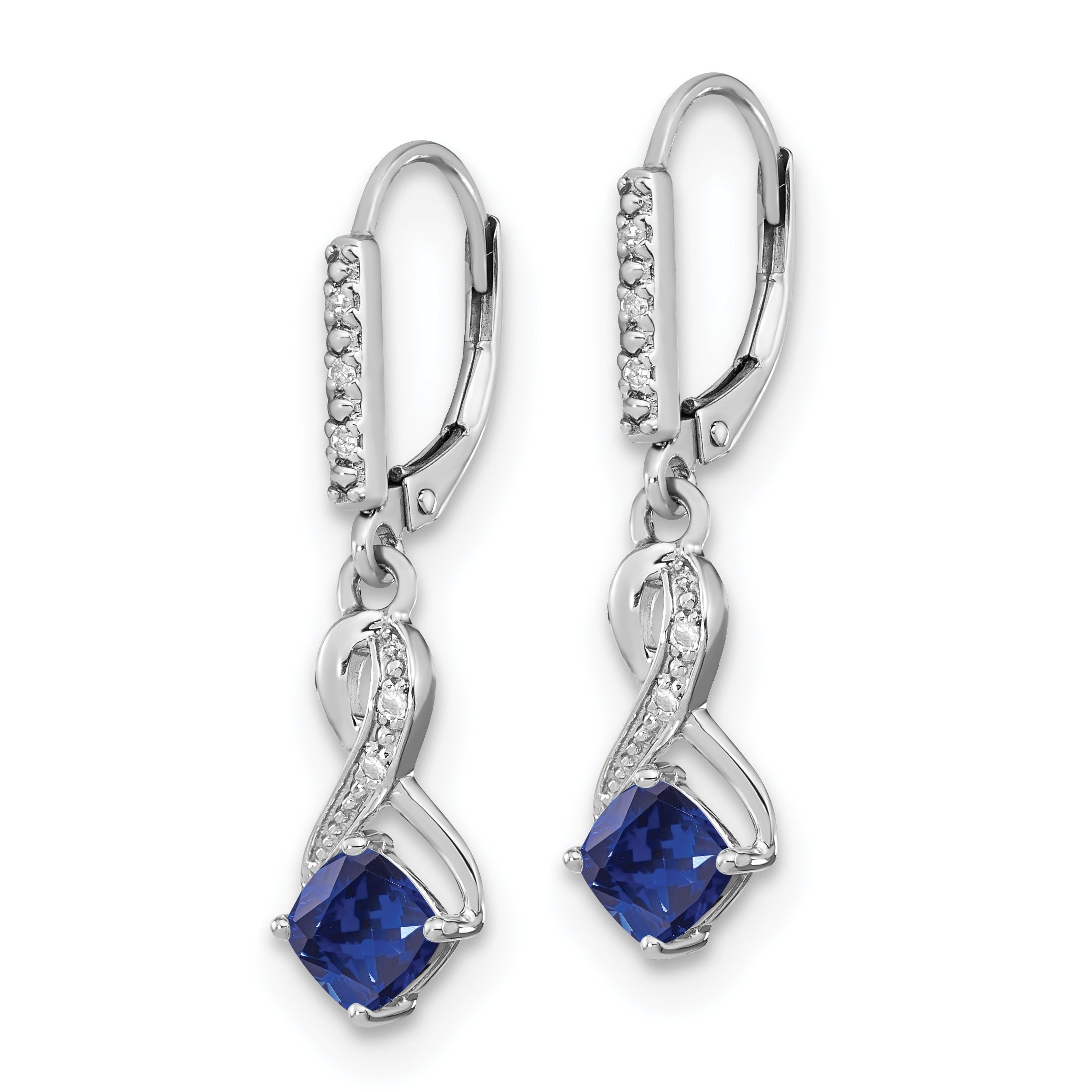 Sterling Silver Rhodium-plated Created Sapphire and Diamond Earrings Secondary image