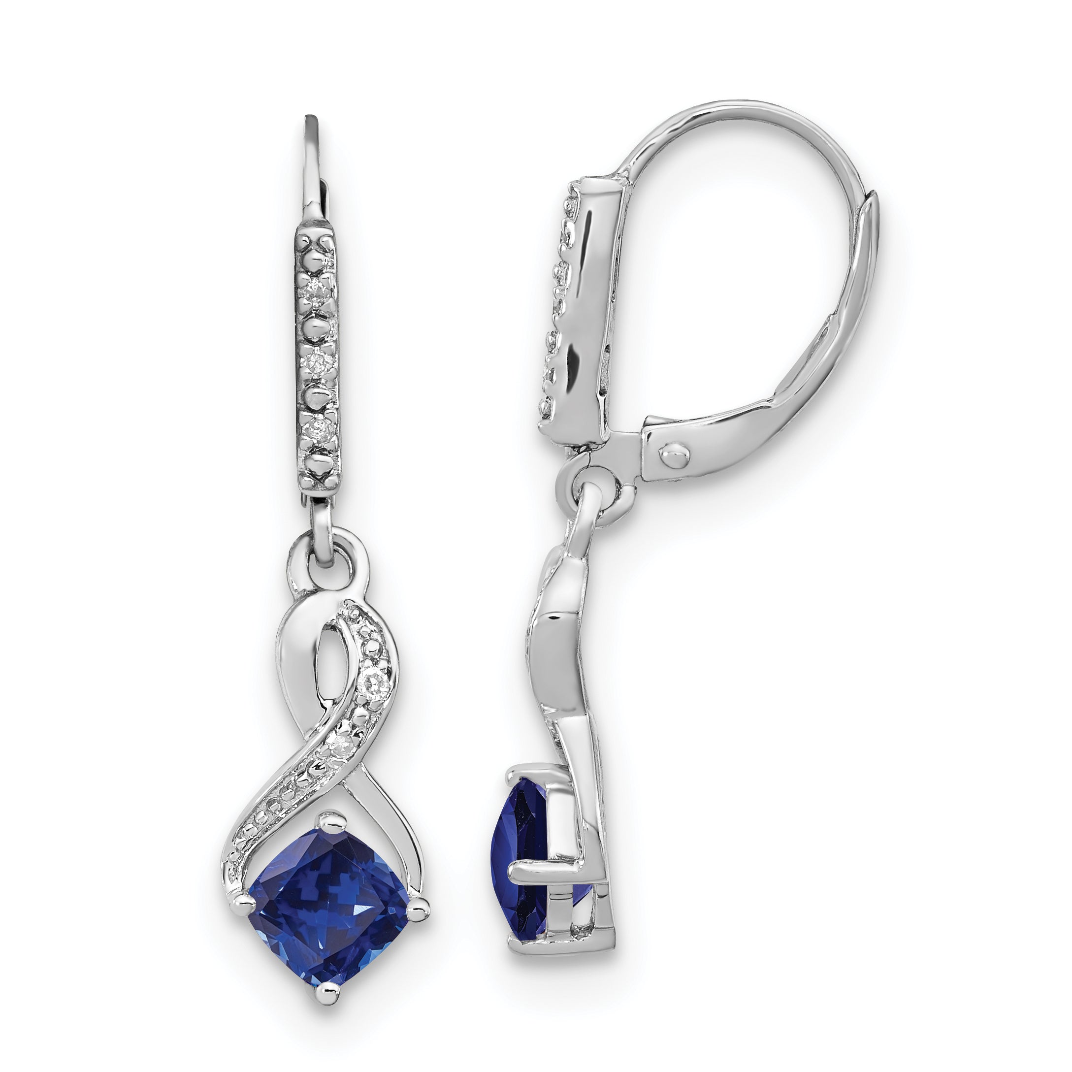 Sterling Silver Rhodium-plated Created Sapphire and Diamond Earrings Main image