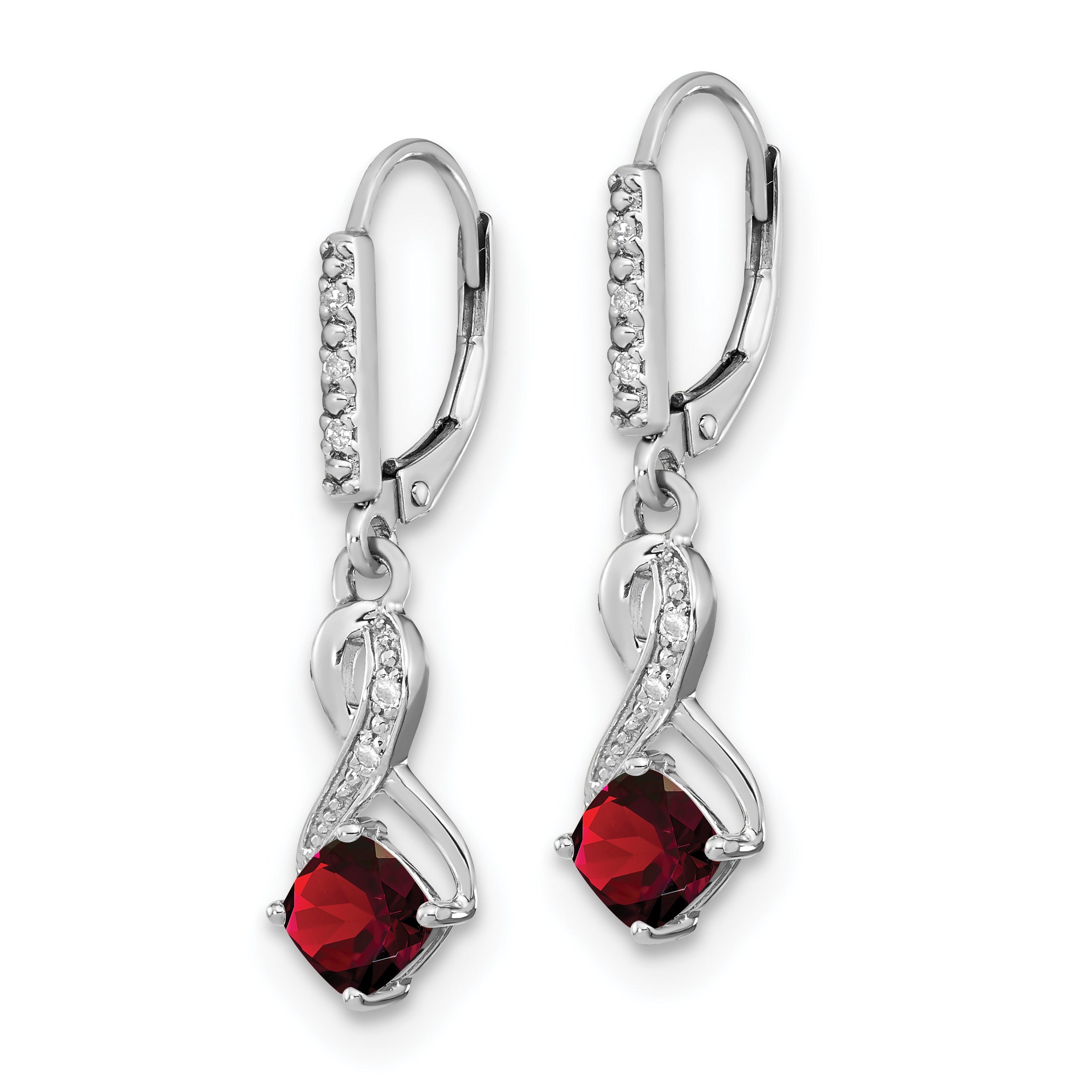 Sterling Silver Rhodium-plated Garnet and Diamond Earrings Secondary image