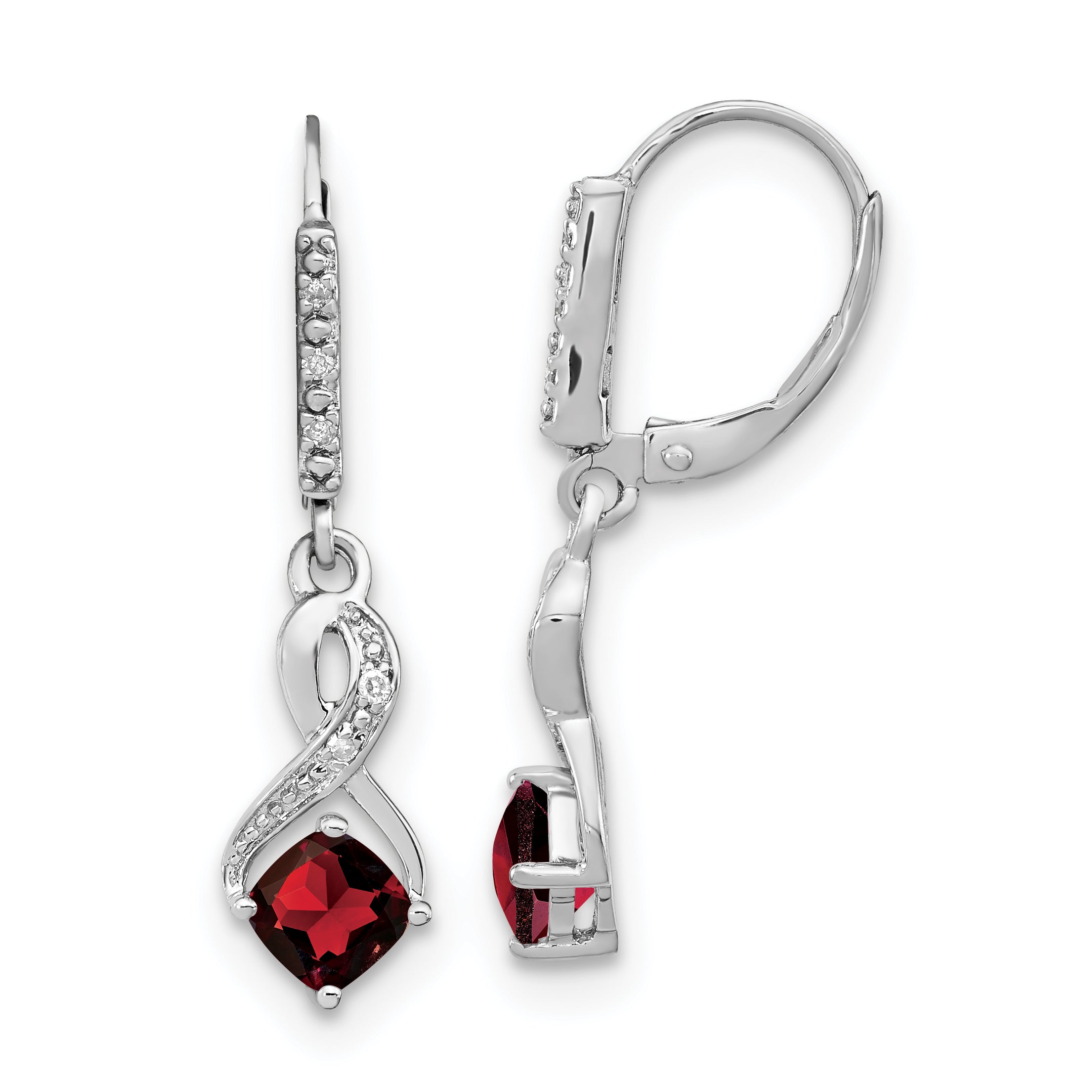 Sterling Silver Rhodium-plated Garnet and Diamond Earrings Main image