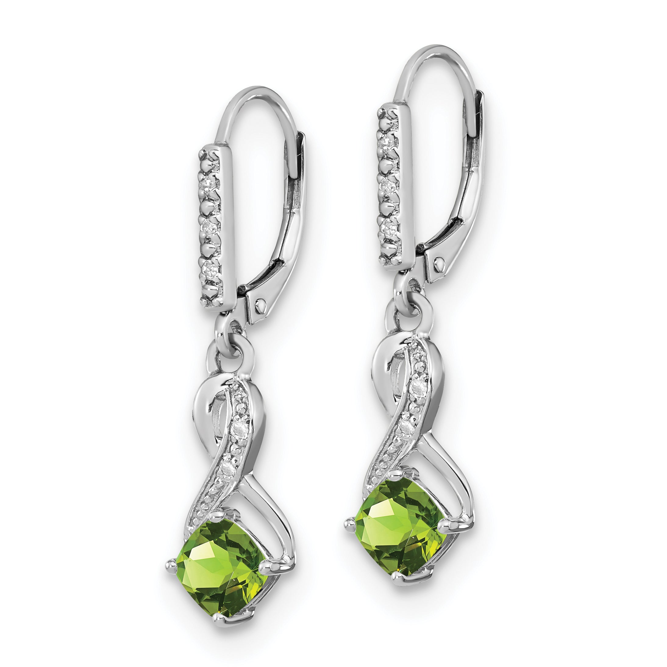 Sterling Silver Rhodium-plated Peridot and Diamond Earrings Secondary image