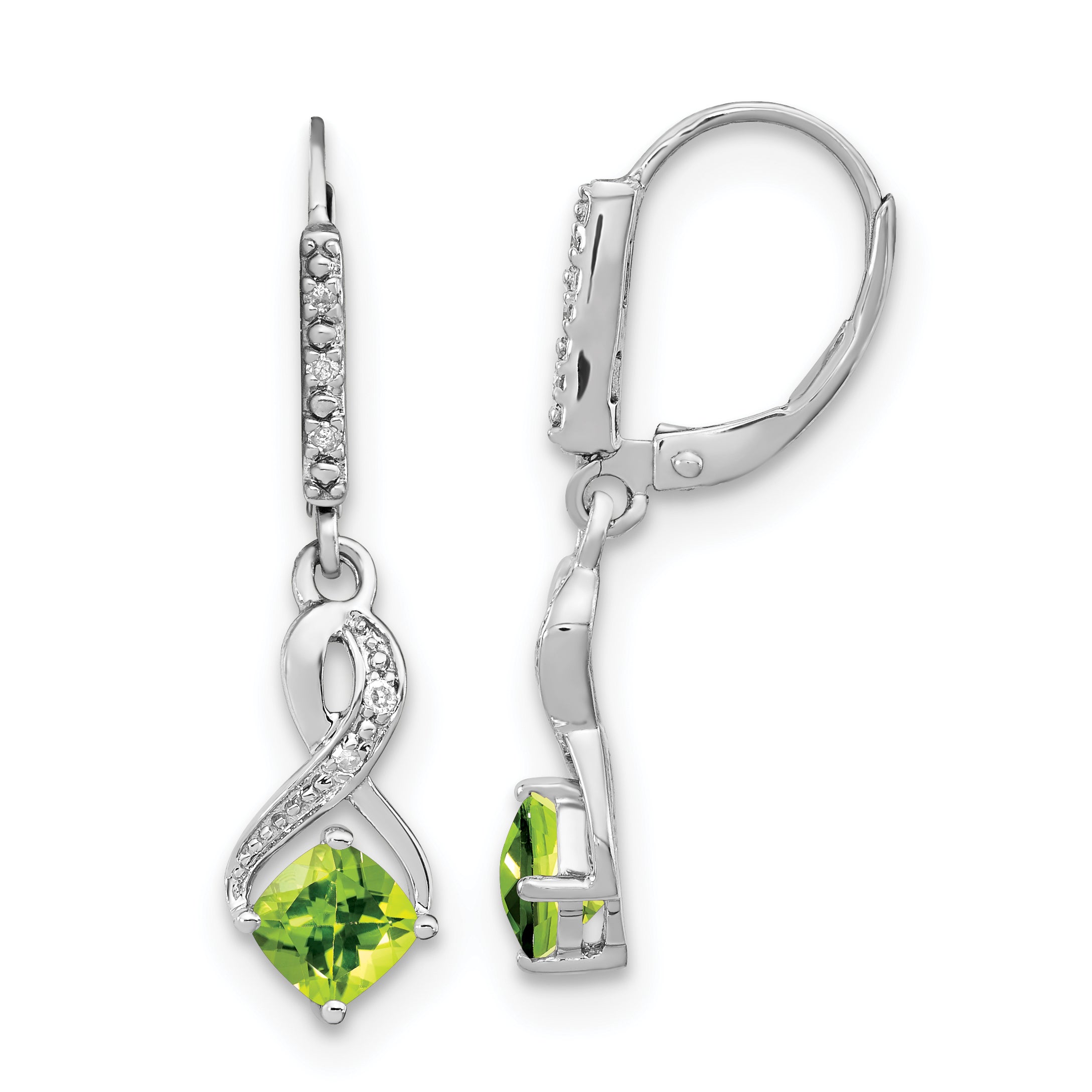 Sterling Silver Rhodium-plated Peridot and Diamond Earrings Main image