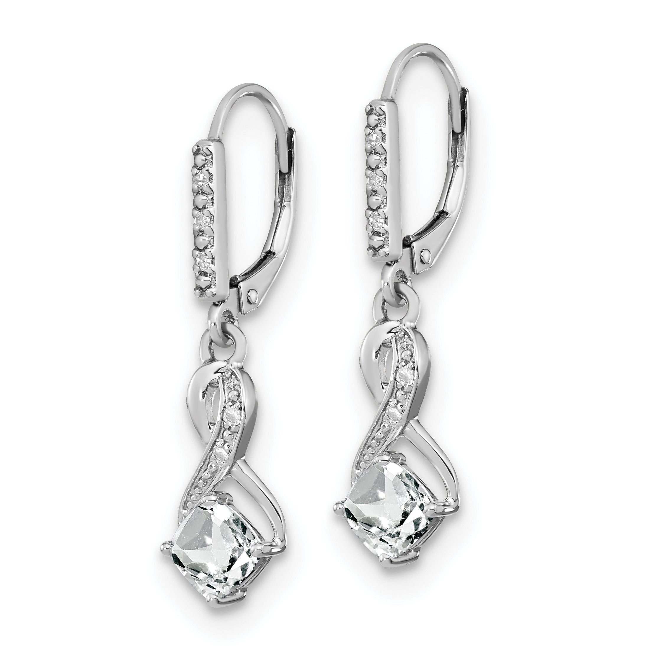 Sterling Silver Rhodium-plated White Topaz and Diamond Earrings Secondary image