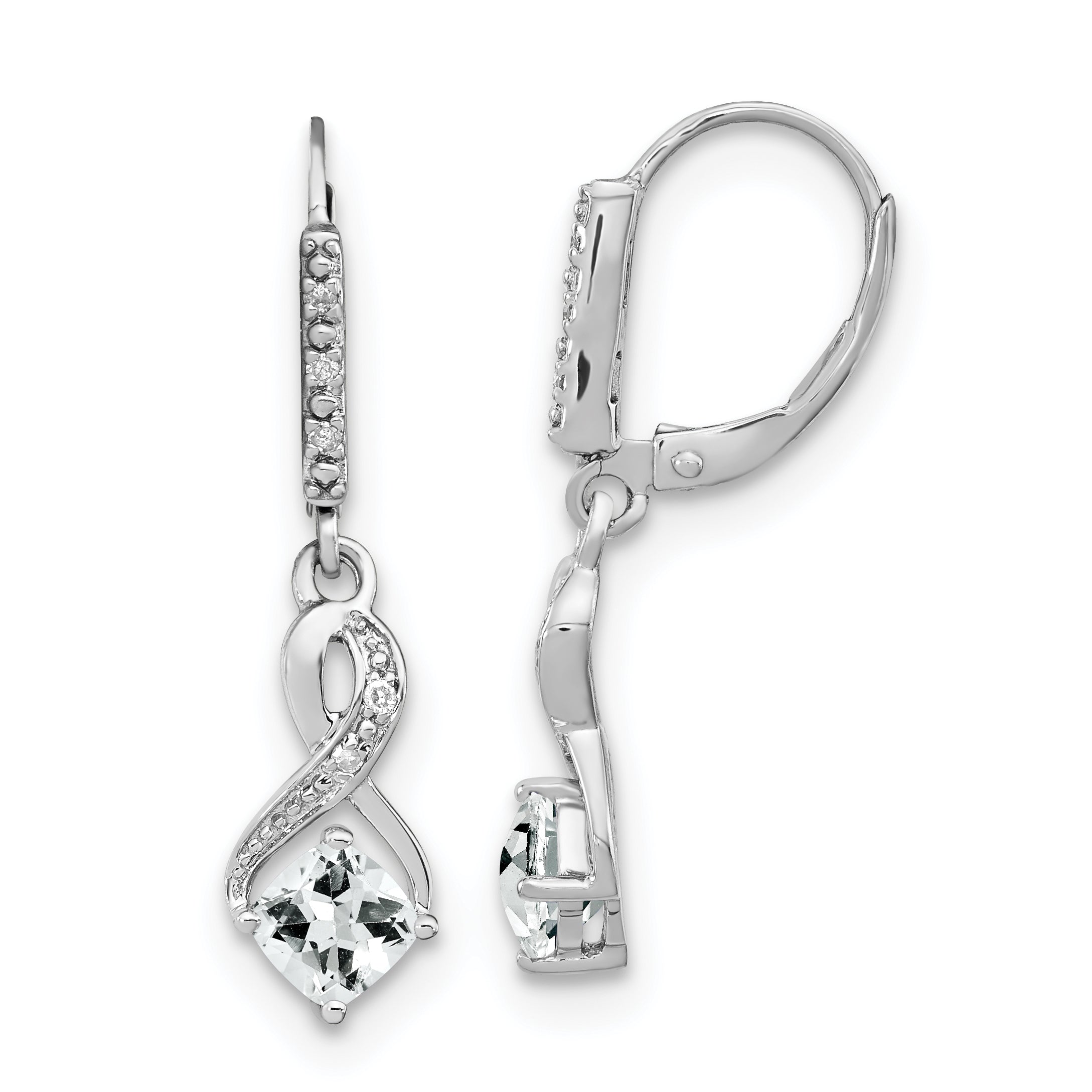 Sterling Silver Rhodium-plated White Topaz and Diamond Earrings Main image