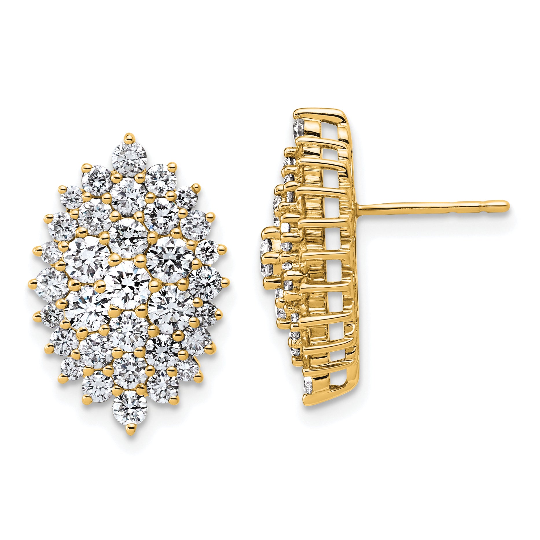 14k White Gold 2 1/2 carat Lab Grown Diamond VS/SI+ G+ Complete Cluster Post Earrings