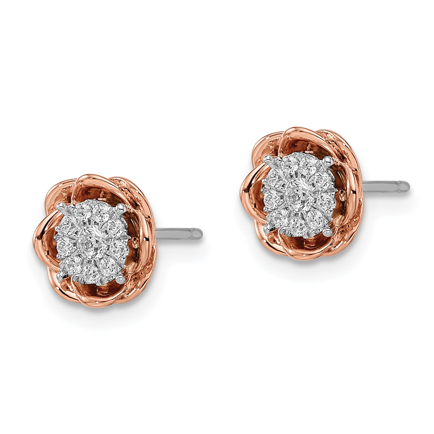 14k Two-Tone 1/4 carat Lab Grown Diamond VS/SI+ G+ Cluster Flower Post Earrings Secondary image