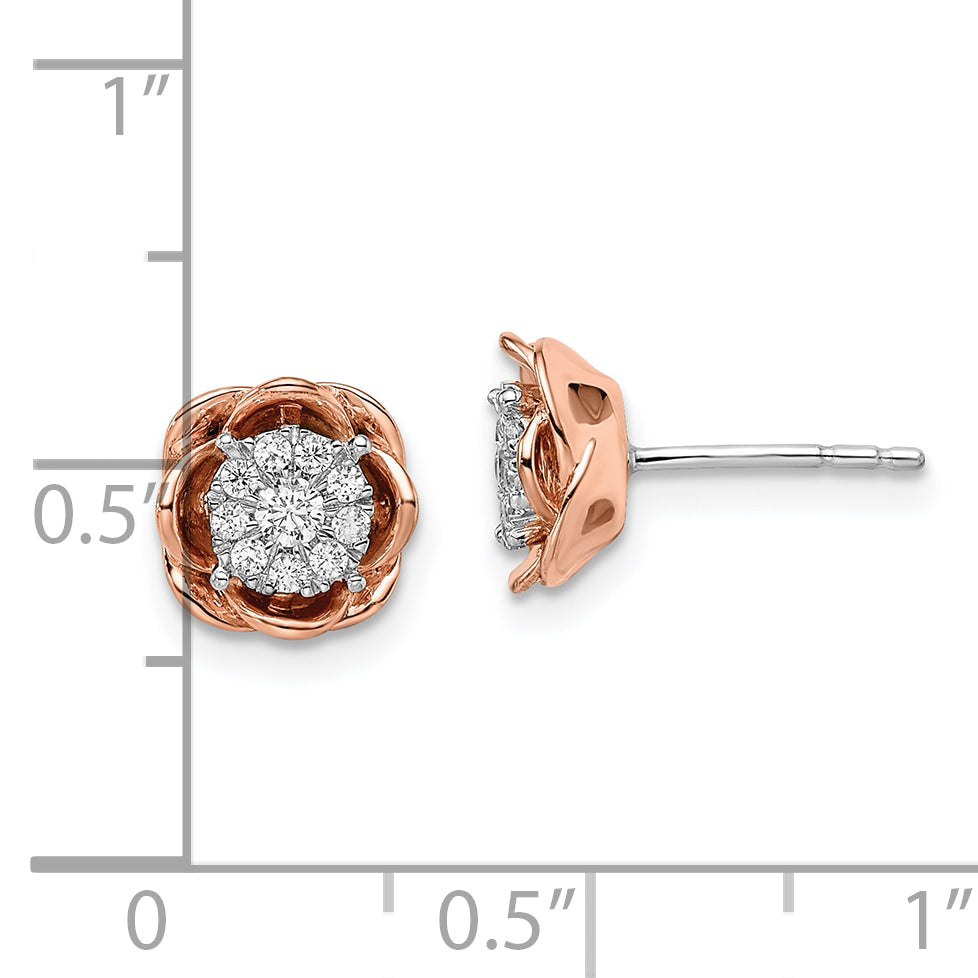 14k Two-Tone 1/4 carat Lab Grown Diamond VS/SI+ G+ Cluster Flower Post Earrings