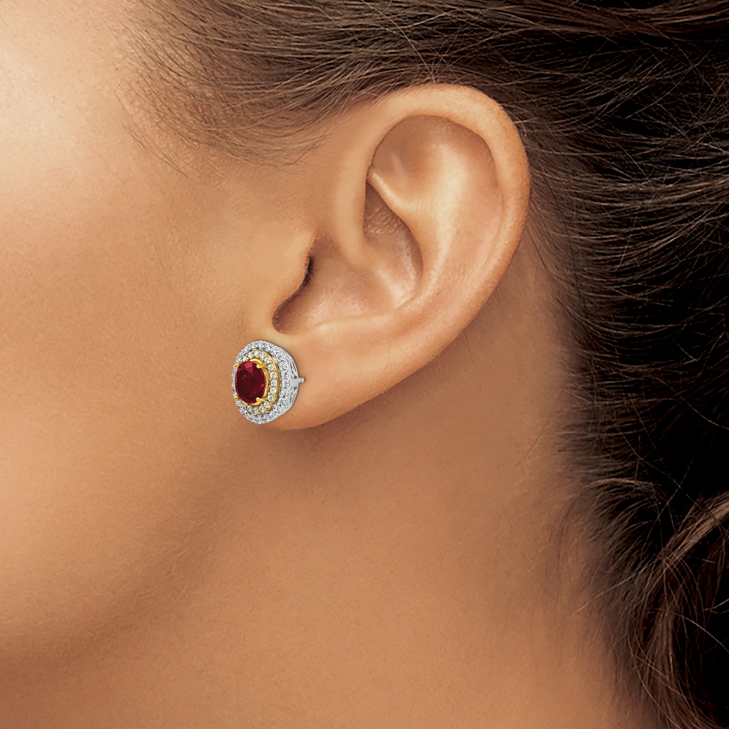 14K Two-Tone Lab Grown VS/SI+ G+ Dia & Created Ruby Earrings