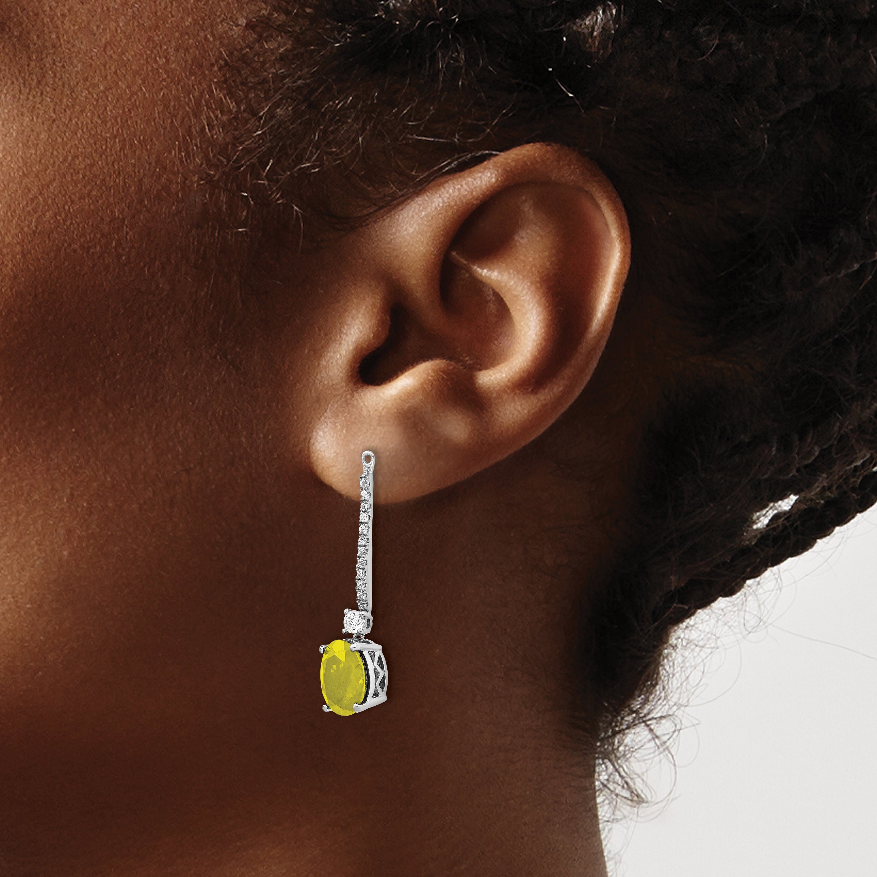 14K White Gold Lab Grown VS/SI+ G+ Dia & Created Yellow Sapphire Earring Ja