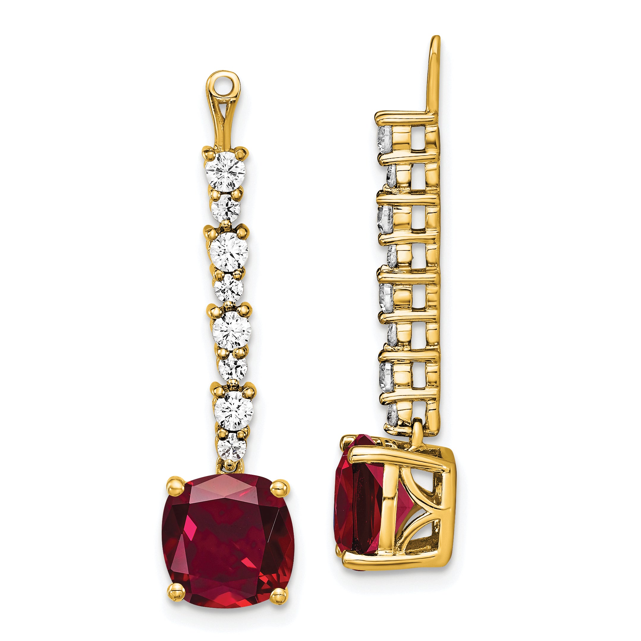 14k 5/8 carat Lab Grown Diamond VS/SI+ G+ and Lab Created Ruby Earring Jackets Main image