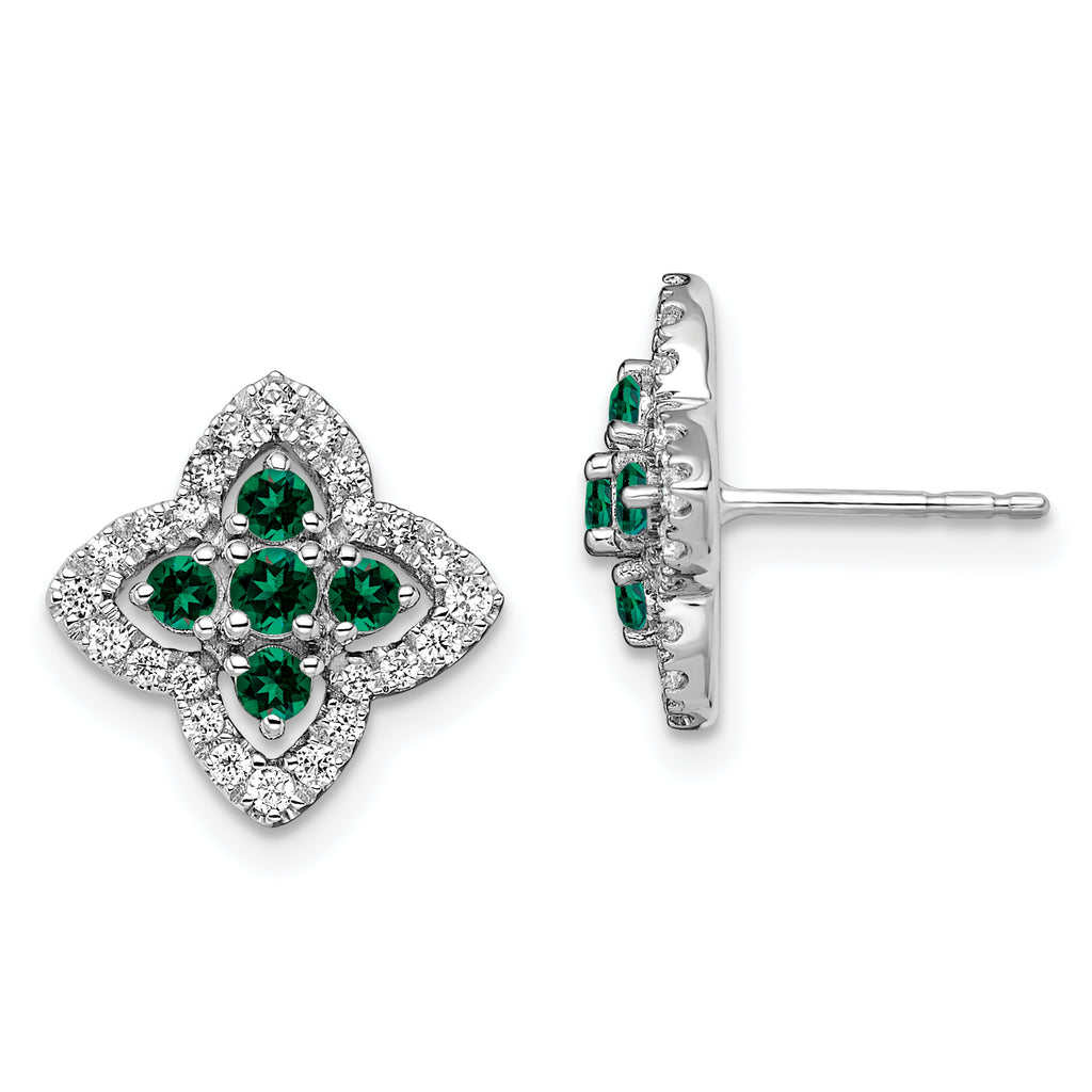 Lab-Grown Diamond & Created Emerald Stud Earrings in 14K White Gold (1/3 ct. tw.) - Sophia Jewelers