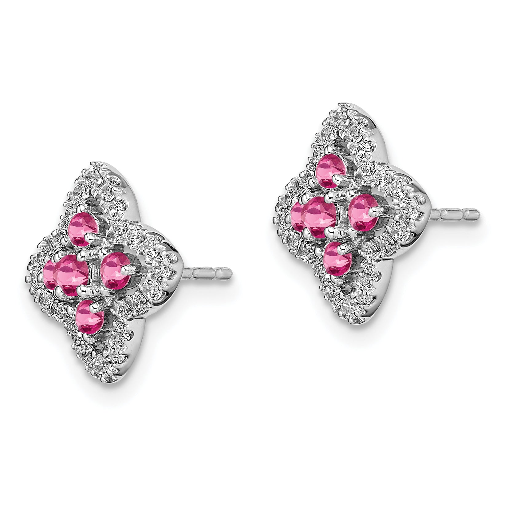 Lab-Grown Diamond & Lab-Created Pink Sapphire Stud Earrings in 14K White Gold (1/3 ct. tw.) Secondary image