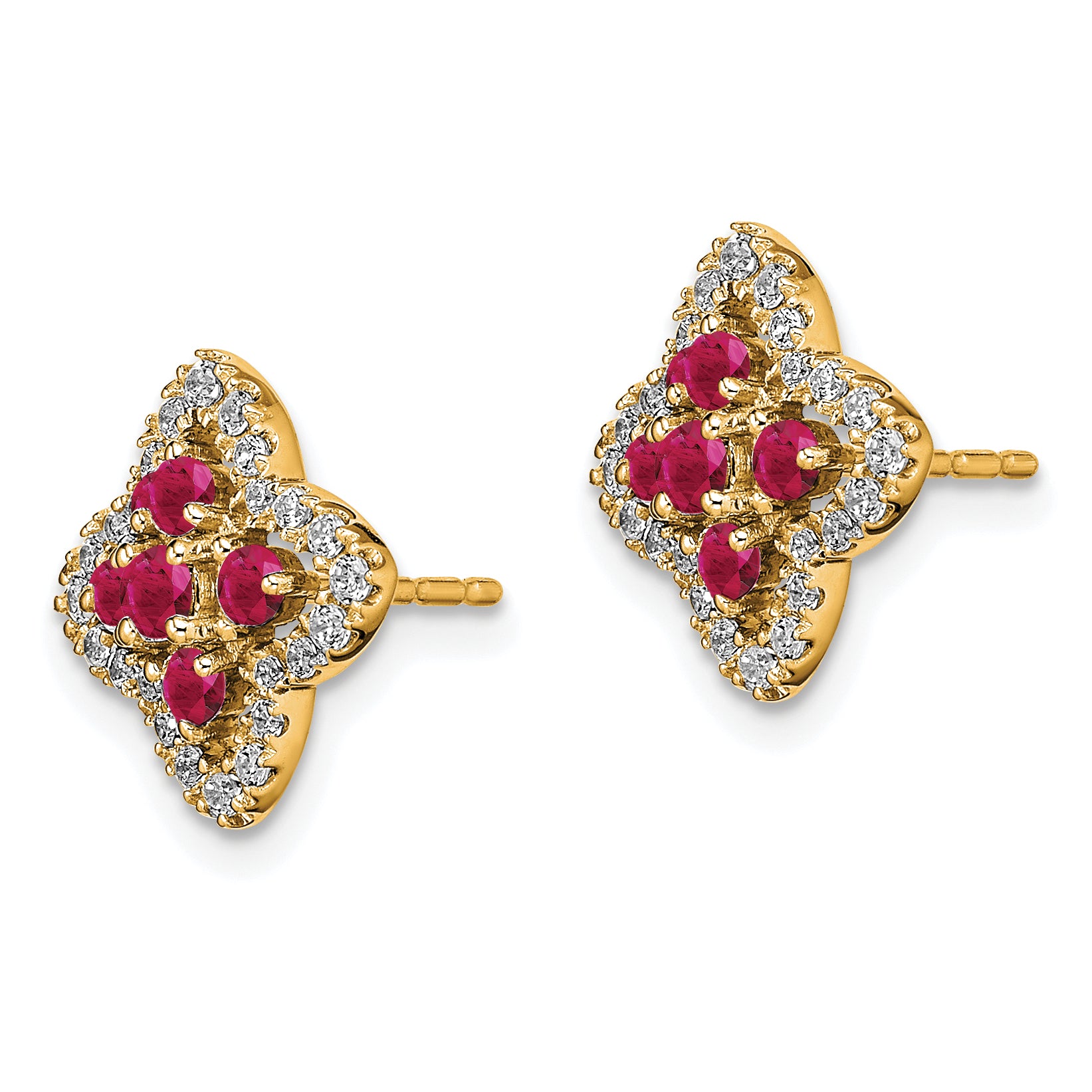 14k 1/3 carat Lab Grown Diamond VS/SI+ G+ and Created Ruby Complete Fashion Post Earrings Secondary image