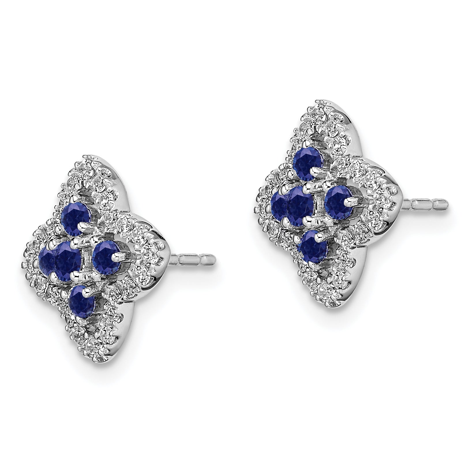 14k White Gold 1/3 carat Lab Grown Diamond VS/SI+ G+ and Created Sapphire Complete Fashion Post Earrings Secondary image