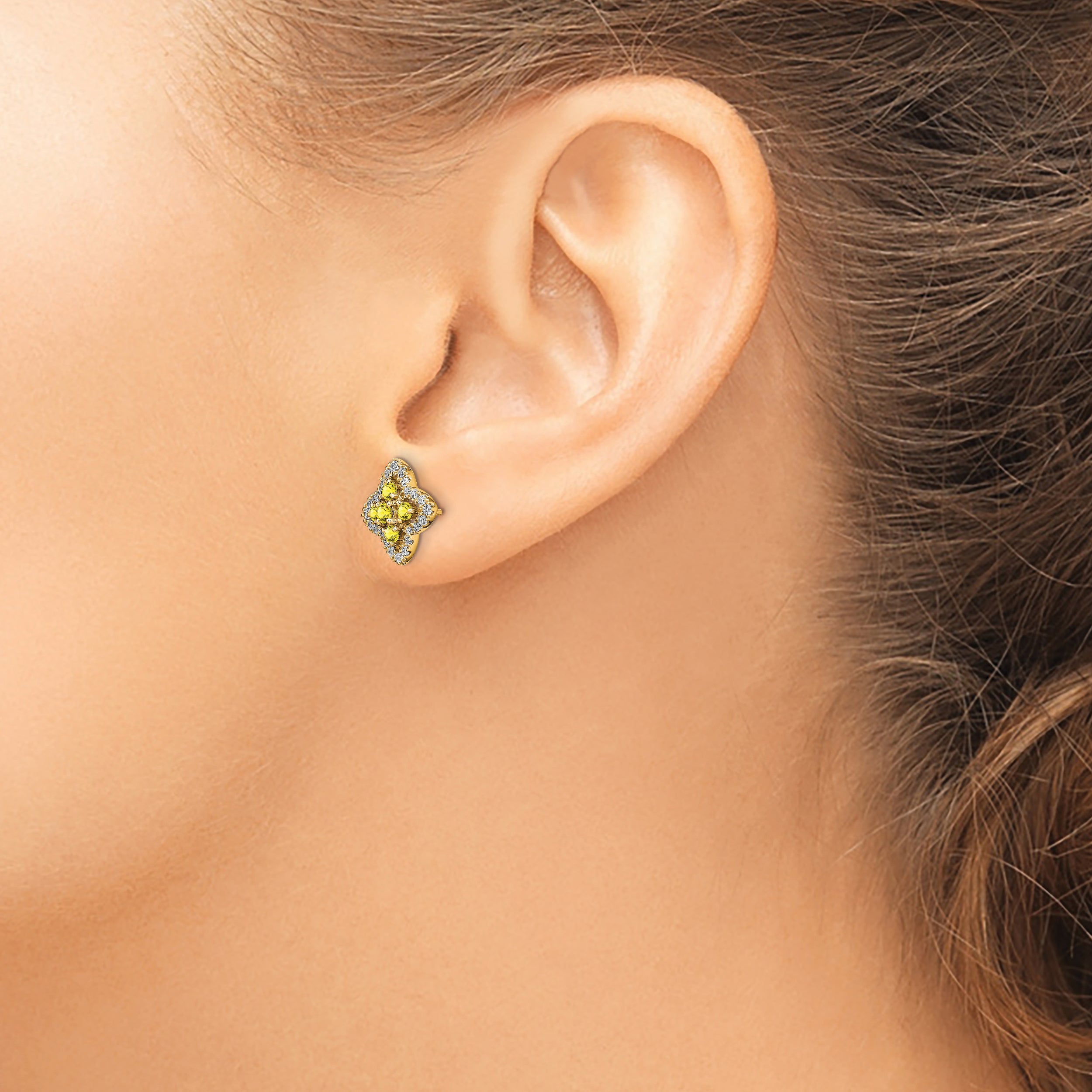 14K Lab Grown VS/SI+ G+ Dia & Created Yellow Sapphire Earrings