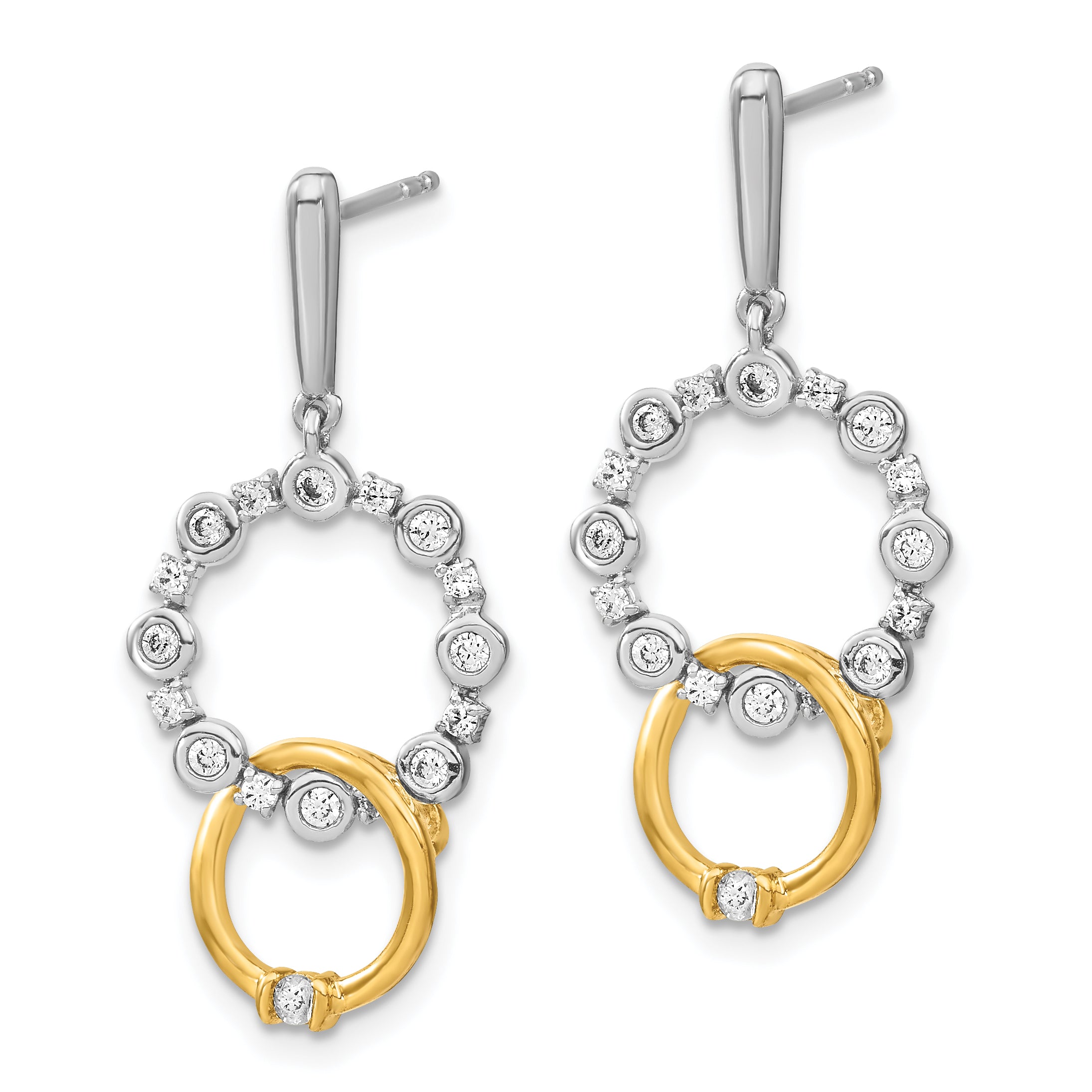 14k Two-tone 3/8 carat Lab Grown Diamond VS/SI+ G+ Fancy Circle Drop Post Dangle Earrings Secondary image