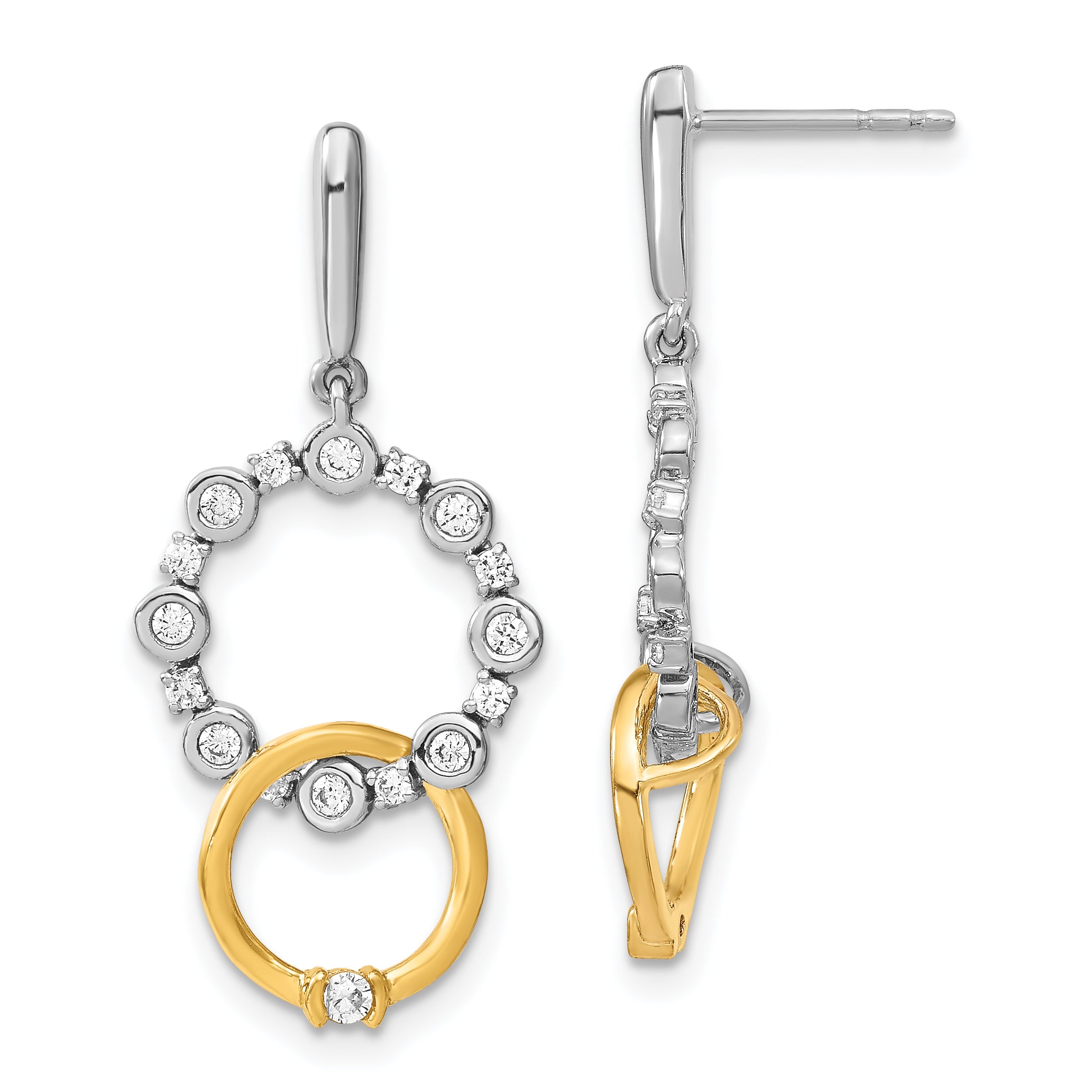 14k Two-tone 3/8 carat Lab Grown Diamond VS/SI+ G+ Fancy Circle Drop Post Dangle Earrings Main image