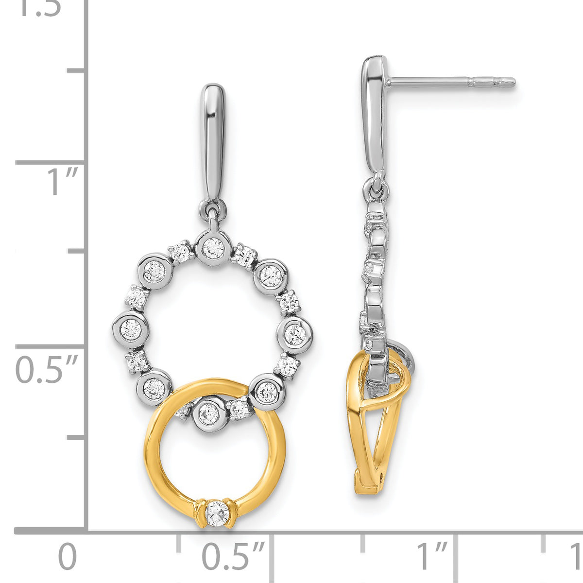 Lab-Grown Diamond Stud Drop Dangle Earrings in 14K Two-Tone Gold (3/8 ct. tw.) - Sophia Jewelers