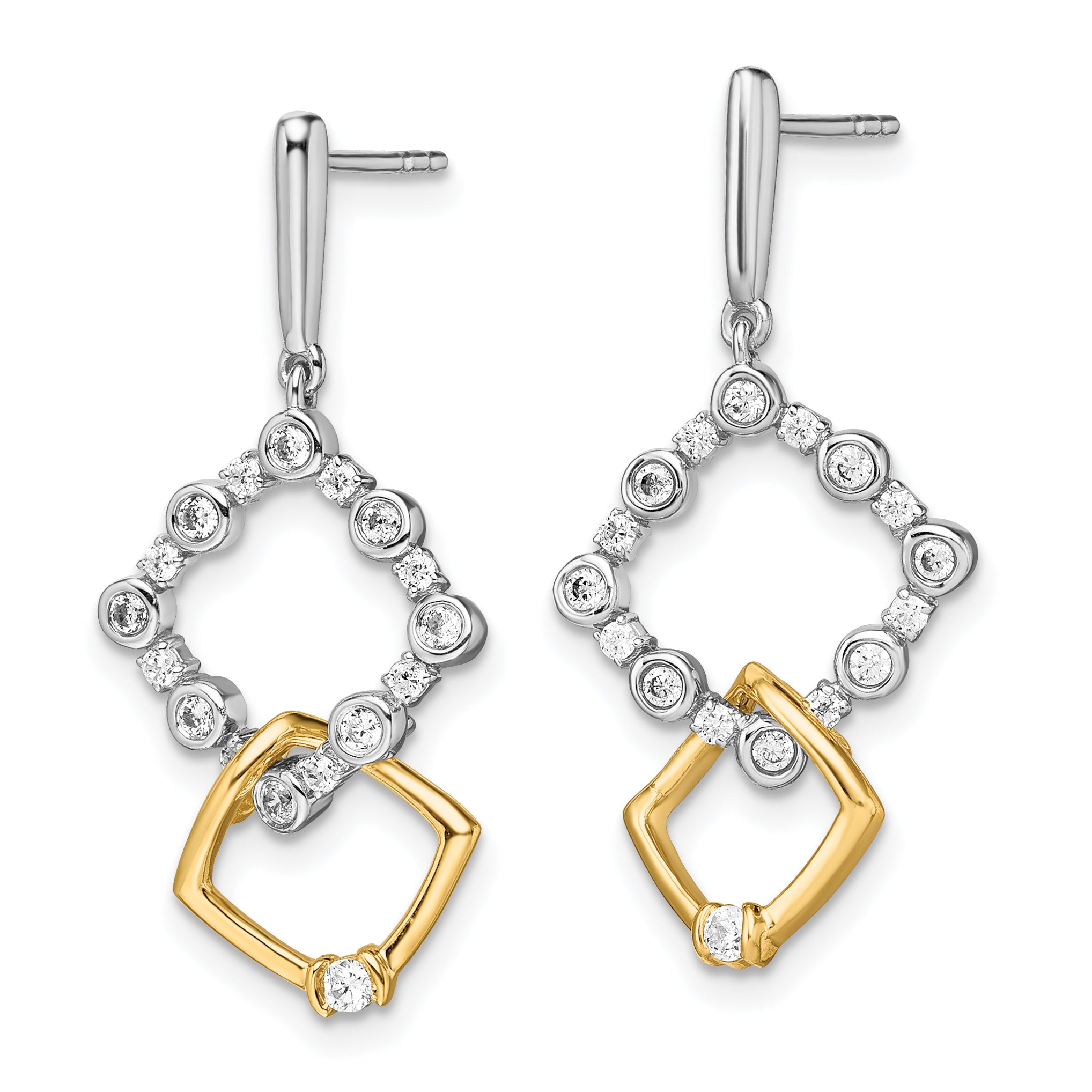 14k Two-tone 3/8 carat Lab Grown Diamond VS/SI+ G+ Fancy Square Drop Post Dangle Earrings Secondary image