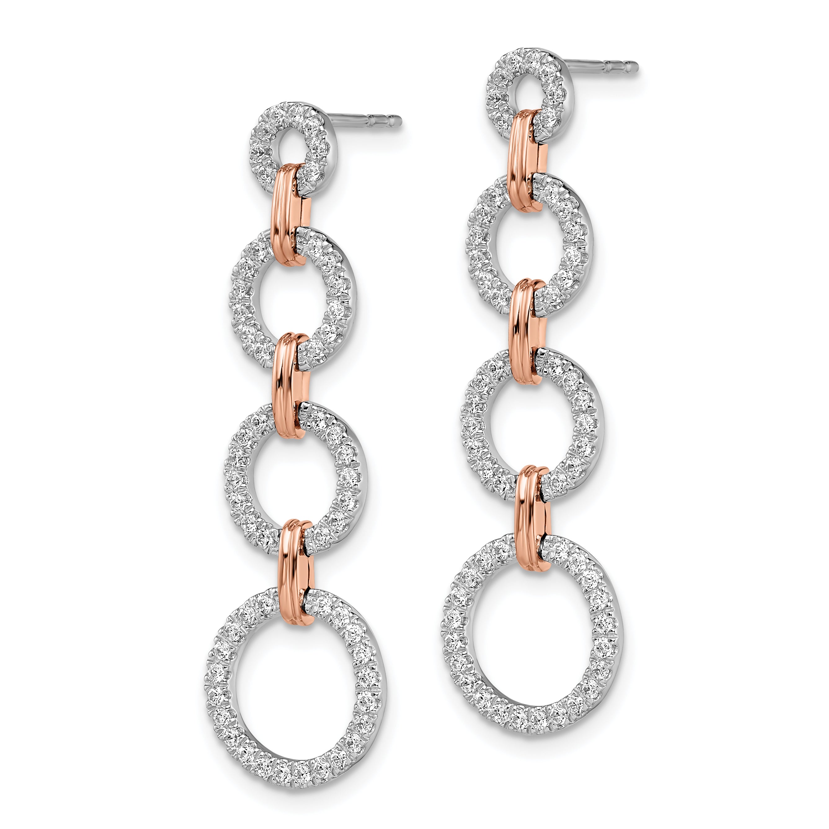 14k Two-Tone Rose and White Gold 5/8 carat Lab Grown Diamond VS/SI+ G+ Circle Post Dangle Earrings Secondary image