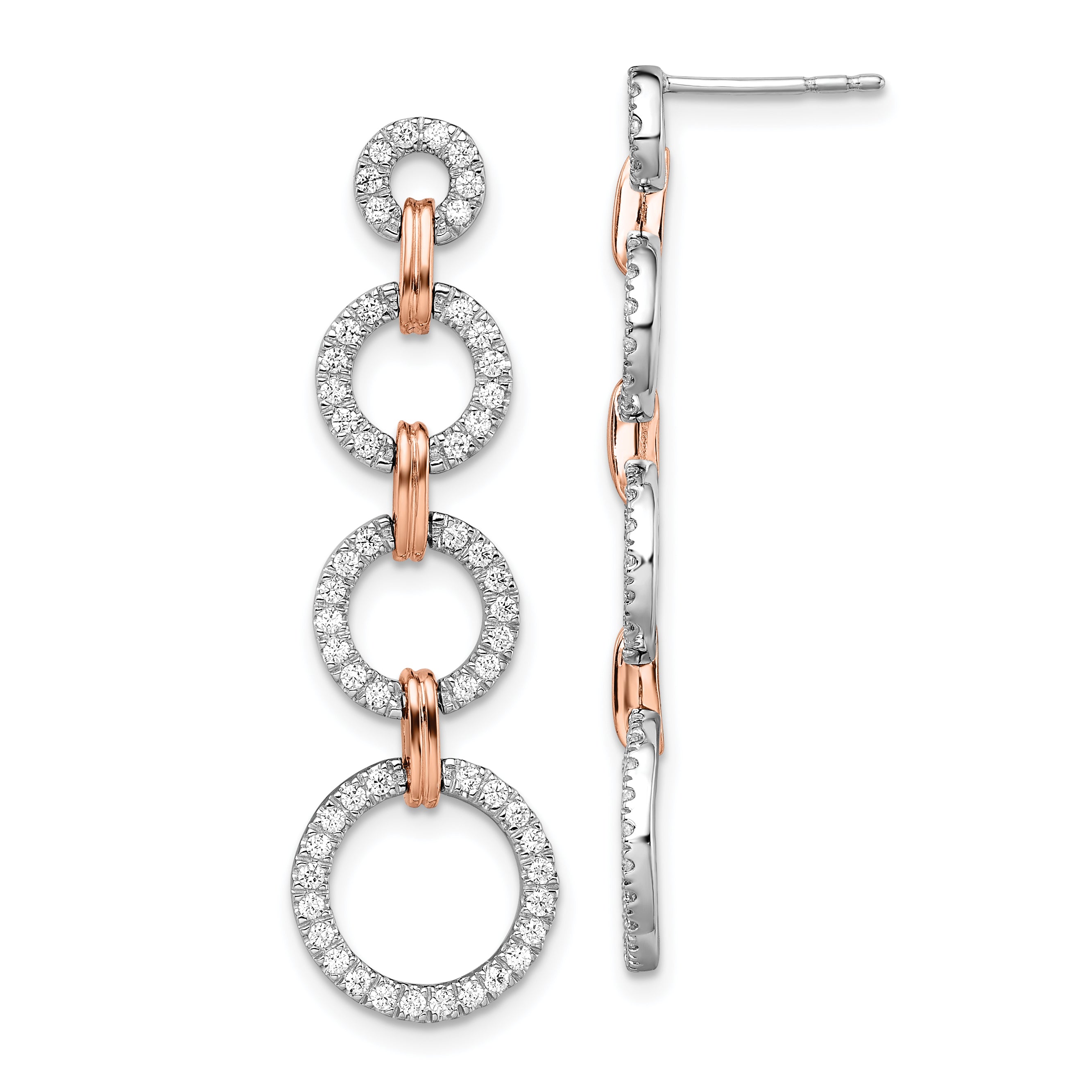 14k Two-Tone Rose and White Gold 5/8 carat Lab Grown Diamond VS/SI+ G+ Circle Post Dangle Earrings Main image