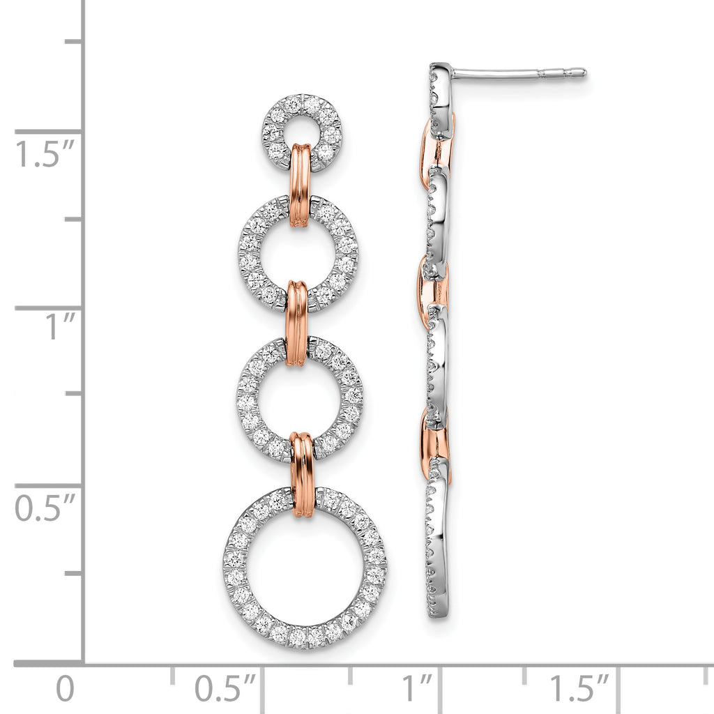14K Two-Tone Rose & White Gold 5/8 Carat Lab-Grown Diamond VS/SI+ G+ Circle Dangle Earrings - Sophia Jewelers