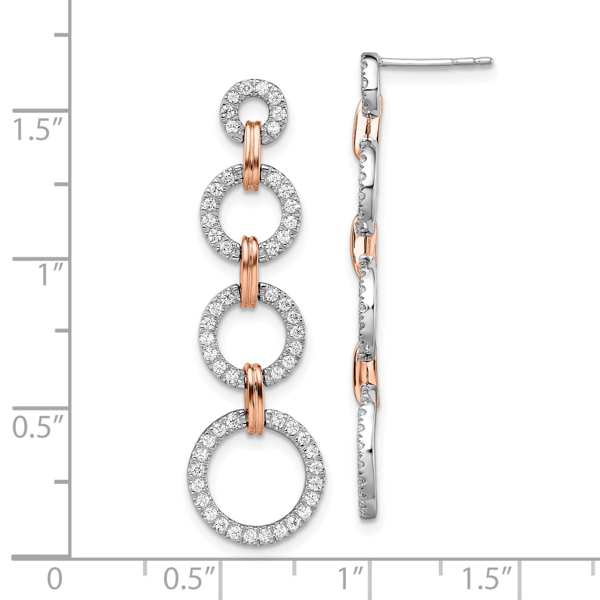 14K Two-Tone Rose & White Gold 5/8 Carat Lab-Grown Diamond VS/SI+ G+ Circle Dangle Earrings - Sophia Jewelers