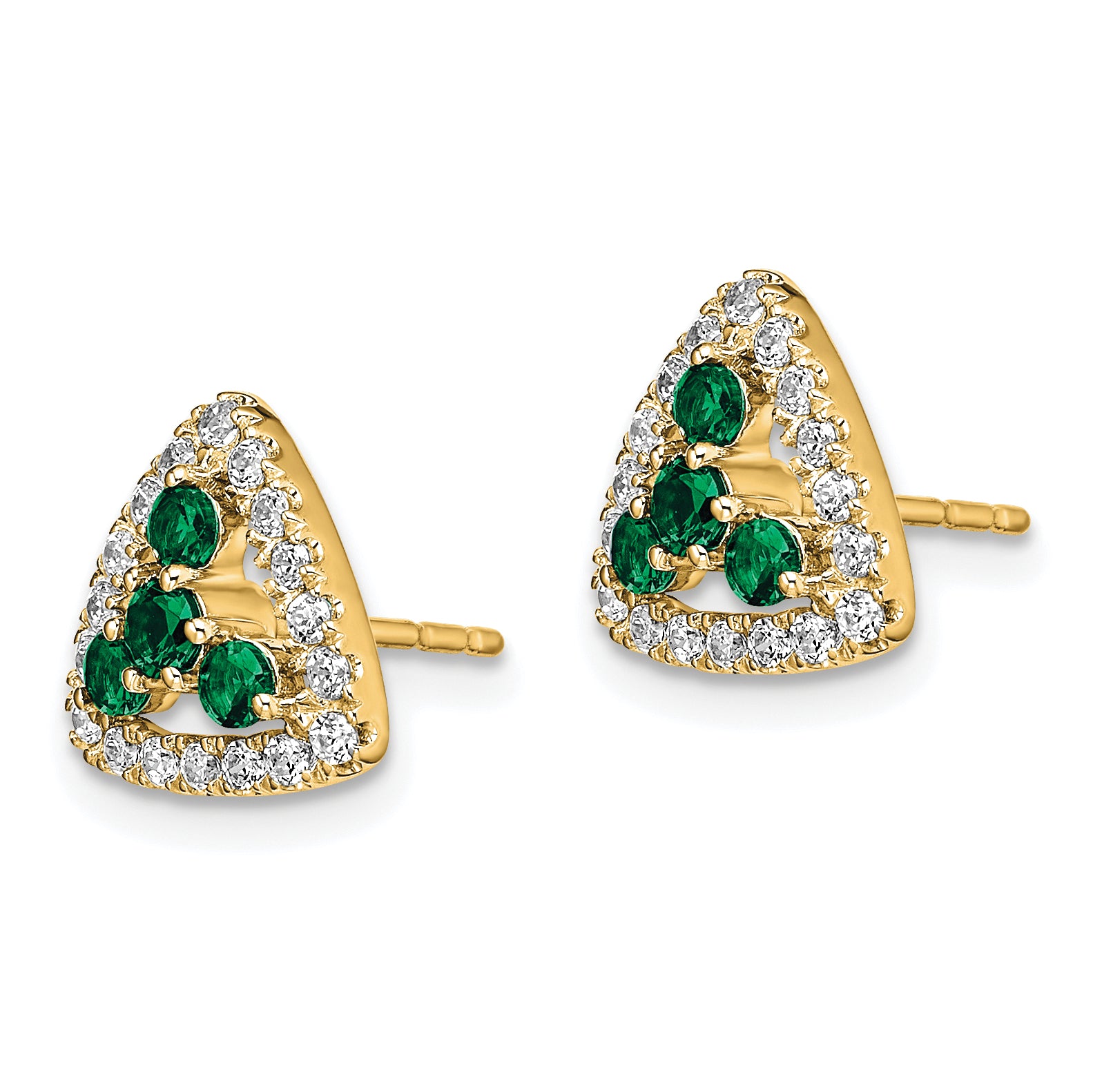 14k 3/8 carat Lab Grown Diamond VS/SI+ G+ and Created Emerald Complete Triangle Post Earrings Secondary image