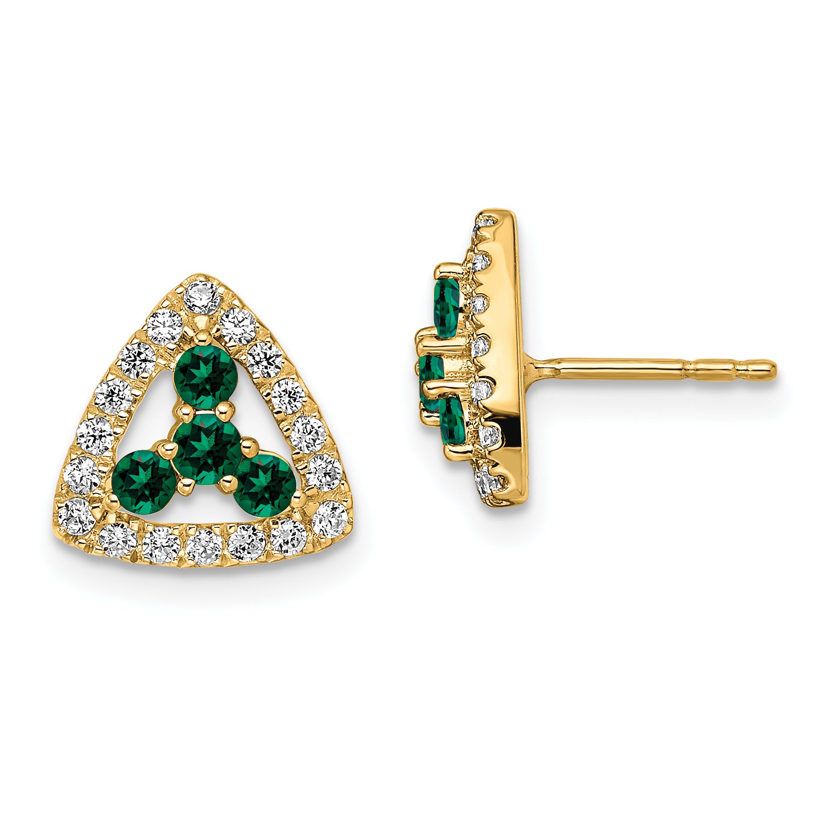 14k 3/8 carat Lab Grown Diamond VS/SI+ G+ and Created Emerald Complete Triangle Post Earrings Main image