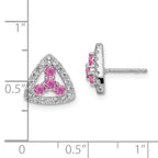 Pure Serenity 14K White Gold 3/8 Carat Lab-Grown Diamond VS/SI+ G+ and Lab-Created Pink Sapphire Triangle Post Earrings - Sophia Jewelers