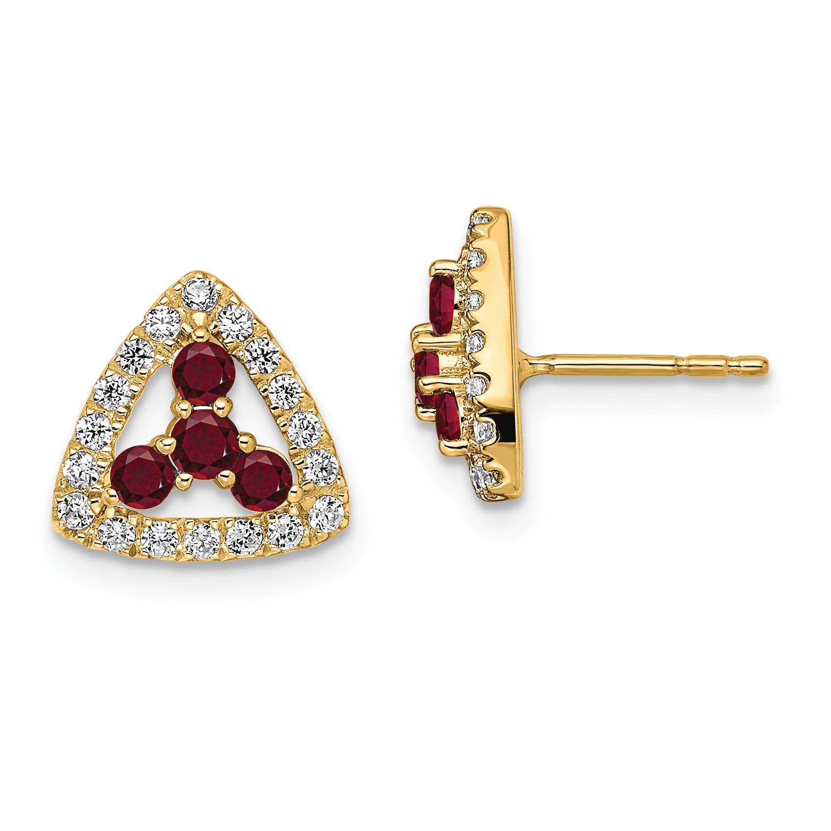 14k 3/8 carat Lab Grown Diamond VS/SI+ G+ and Created Ruby Complete Triangle Post Earrings Main image