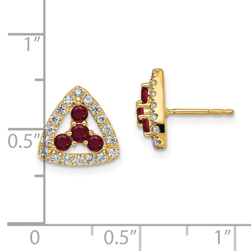 14K Yellow Gold 3/8 Carat Lab-Grown Diamond VS/SI+ G+ and Lab-Created Ruby Complete Triangle Post Earrings - Sophia Jewelers
