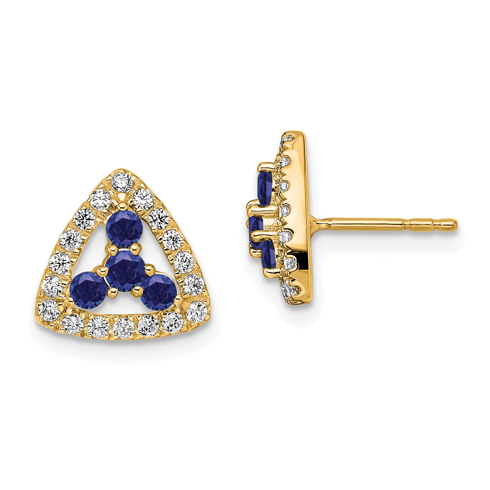14k 3/8 carat Lab Grown Diamond VS/SI+ G+ and Created Sapphire Complete Triangle Post Earrings Main image