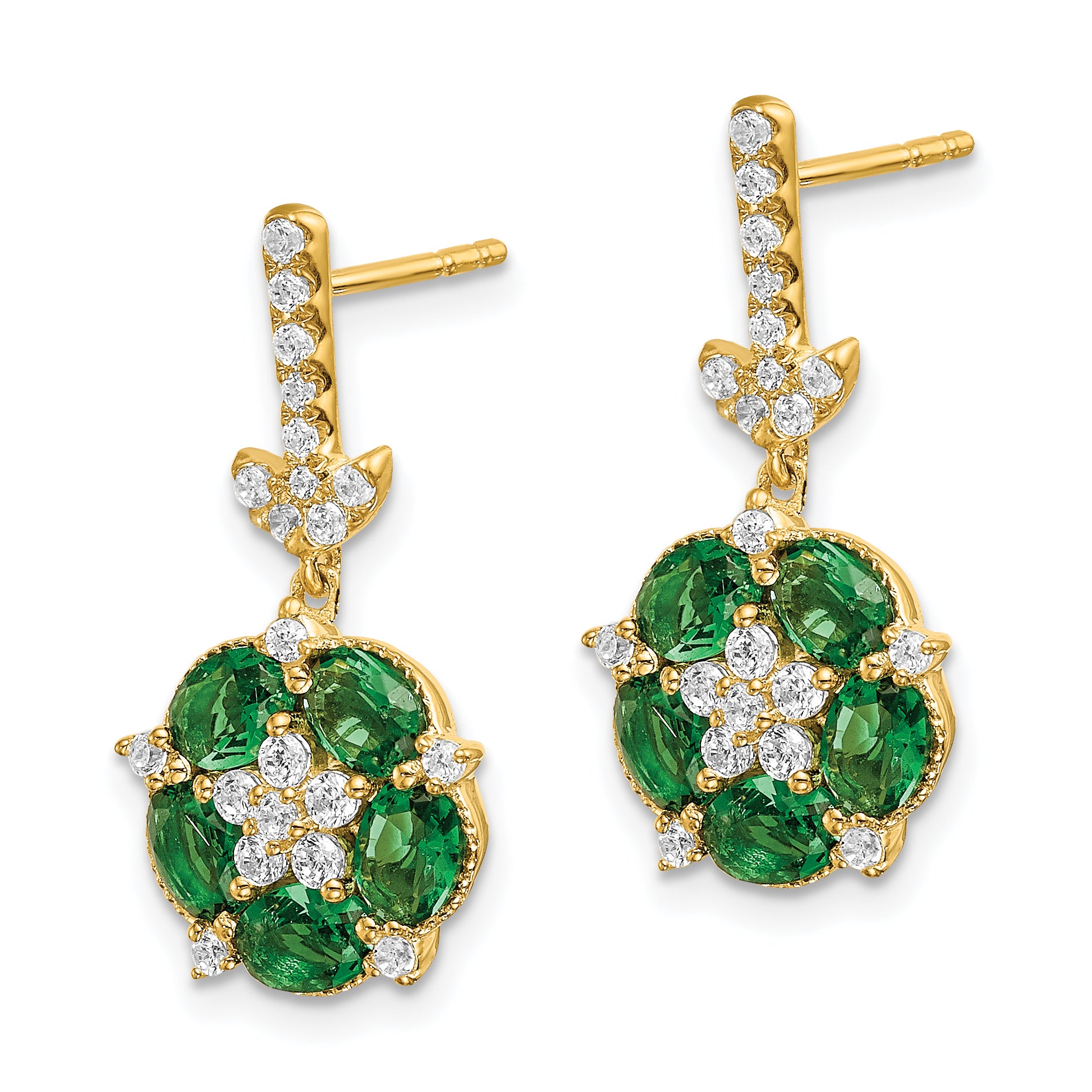 14k 3/8 carat Lab Grown Diamond VS/SI+ G+ and Created Emerald Complete Dangle Post Earrings Secondary image