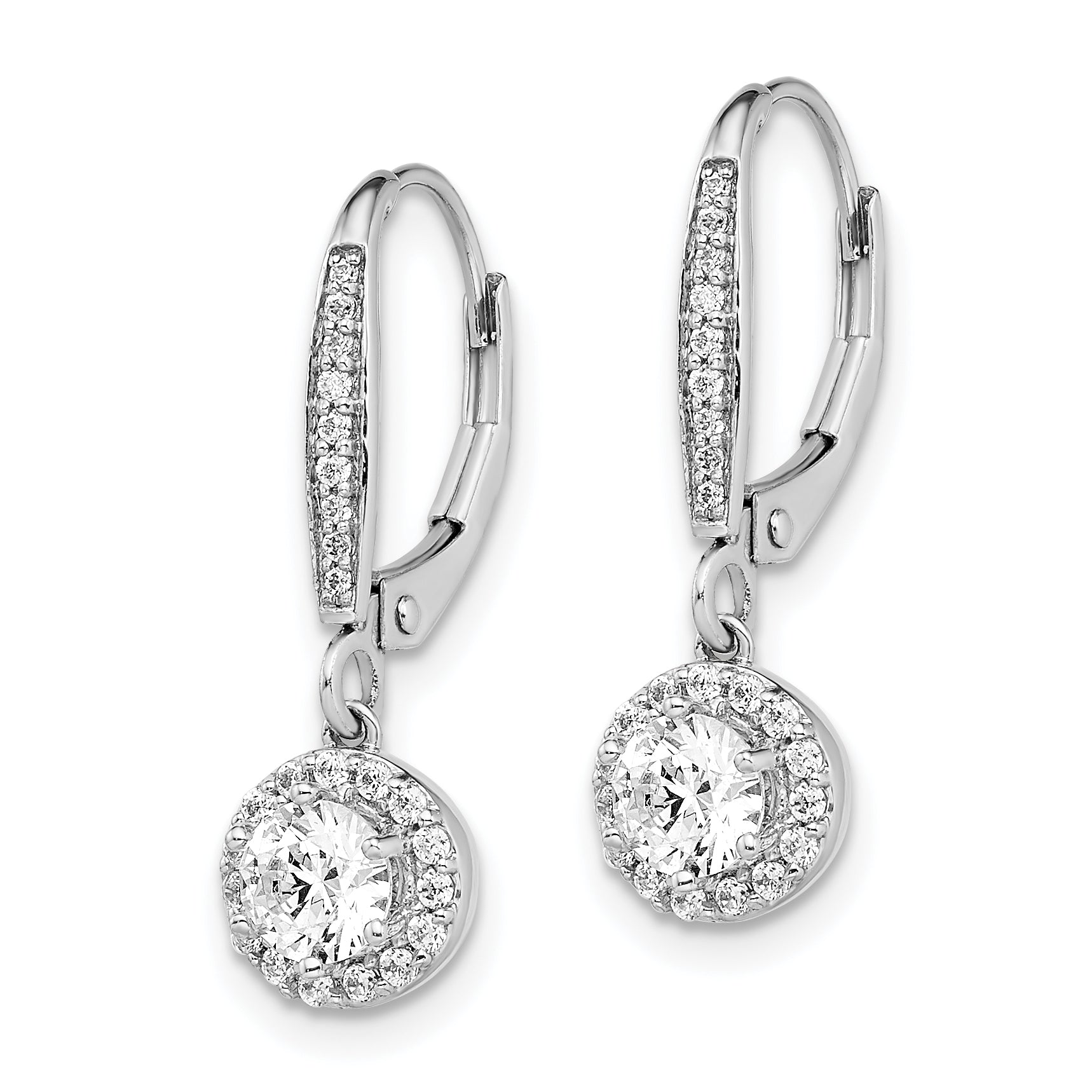 14k White Gold 1 carat Lab Grown Diamond VS/SI+ G+ Complete Round Halo Drop Leverback Earrings Secondary image